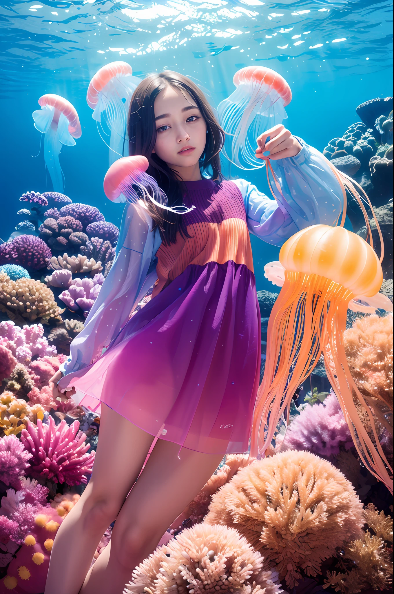 Deep sea dream female jellyfish marine life colorful masterpiece