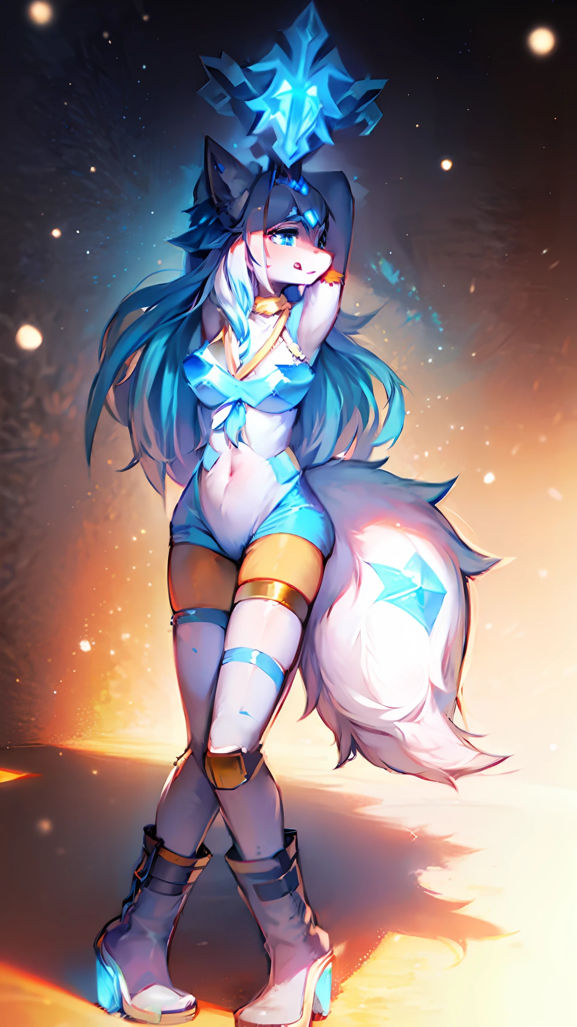 highest masterpiece,High-quality portraits,3D realistic CG,16k,Snow Queen style,Complicated details,impasto,anthro,Furry,Only child girl,Ice-blue eyes,spheres,Icy scenes,Faraway view,White ears,Grim expression(by Kekitopu
