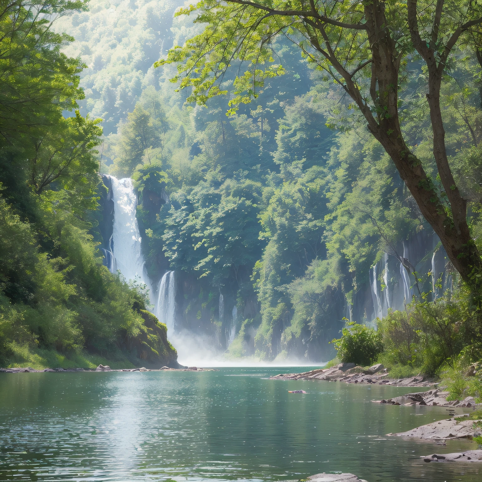 Realisticstyle,ChromaV5,nvinkpunk,(非常A detailed的 CG 统一 8k 壁纸),Majestic river,Trees on both sides,small waterfalls,dense fog,award winning photography,color difference,A detailed,HDR,Bloom,Monet-style image、Pissarro and Sisley,Trends on ArtStation,Popular trends on CGSociety,The art of midjourney --auto