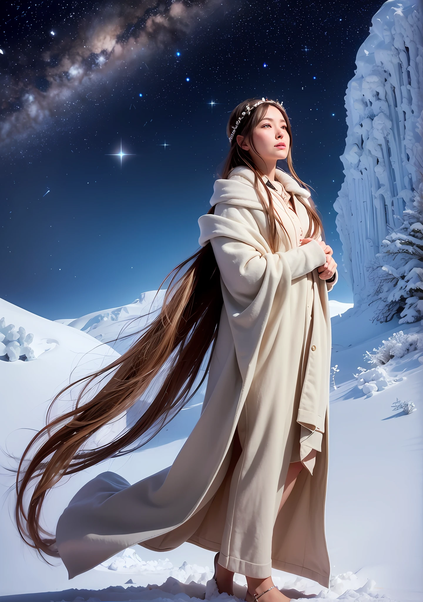 Goddess of high cold，looking at the stars，