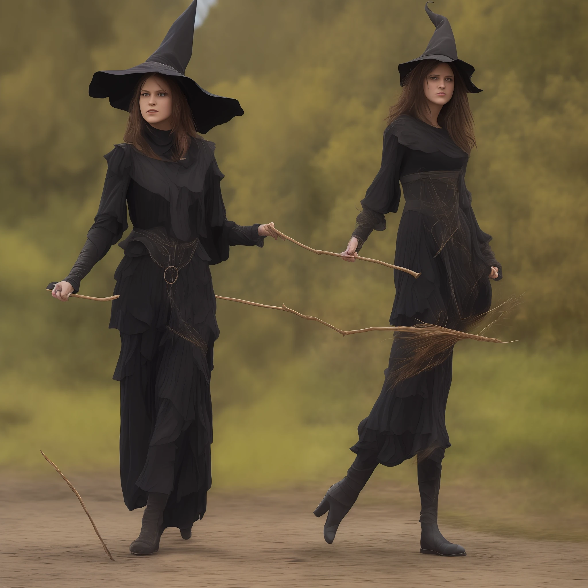 A witch dressed in black wields a stick and utters a spell at a ball --auto