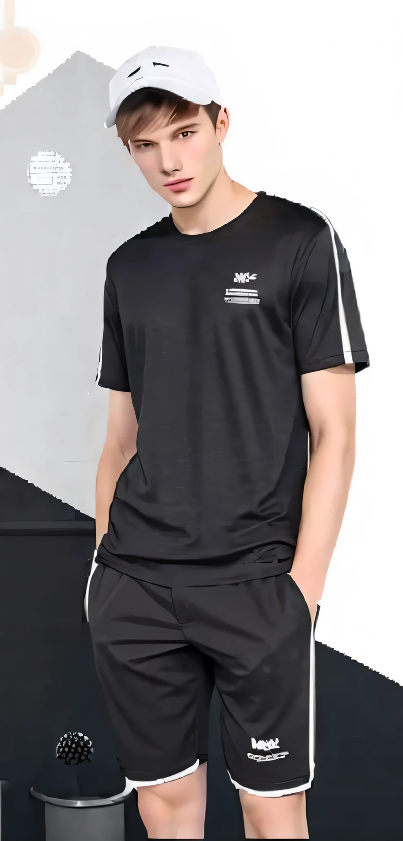 A man in a black shirt and shorts stands next to a white shirt, Short sleeves, sport t-shirt, Black T-shirt with, Black T-shirt, casual black clothing, black t-shirts, sport outfit, sport outfit, Wearing a black T-shirt, wearing a black t-shirt, t - shirt, T-shirt, Black clothing, Casual clothing