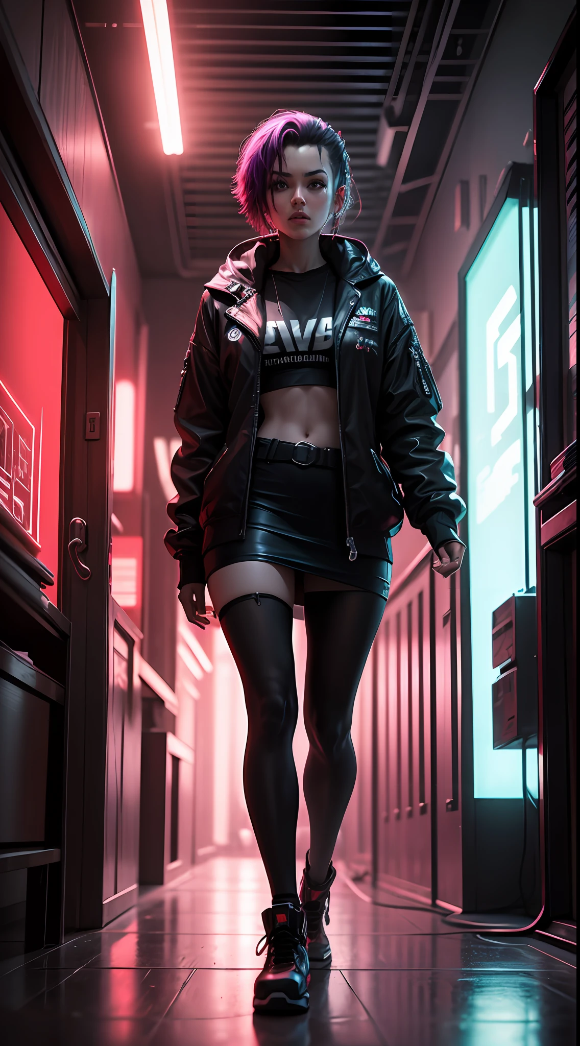 Cyberpunk style scene,stage,Brilliant light,Red is combined with purple,Complex light,shallowdepthoffield --auto