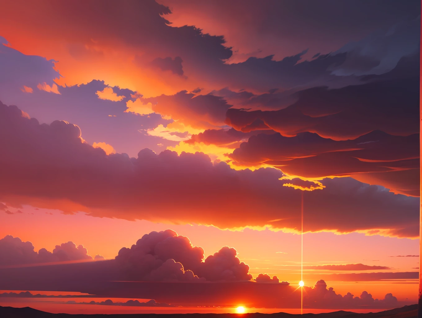Magnificent natural landscape,Exaggerated red sky,the setting sun,Red sunset,4K,The whole sky is cloudy,The sun shines,Visually stunning,Marshmallow-like clouds,The sky is red,Close-up of clouds,The sun shines,The sky is full of marshmallow-like clouds S2 --auto