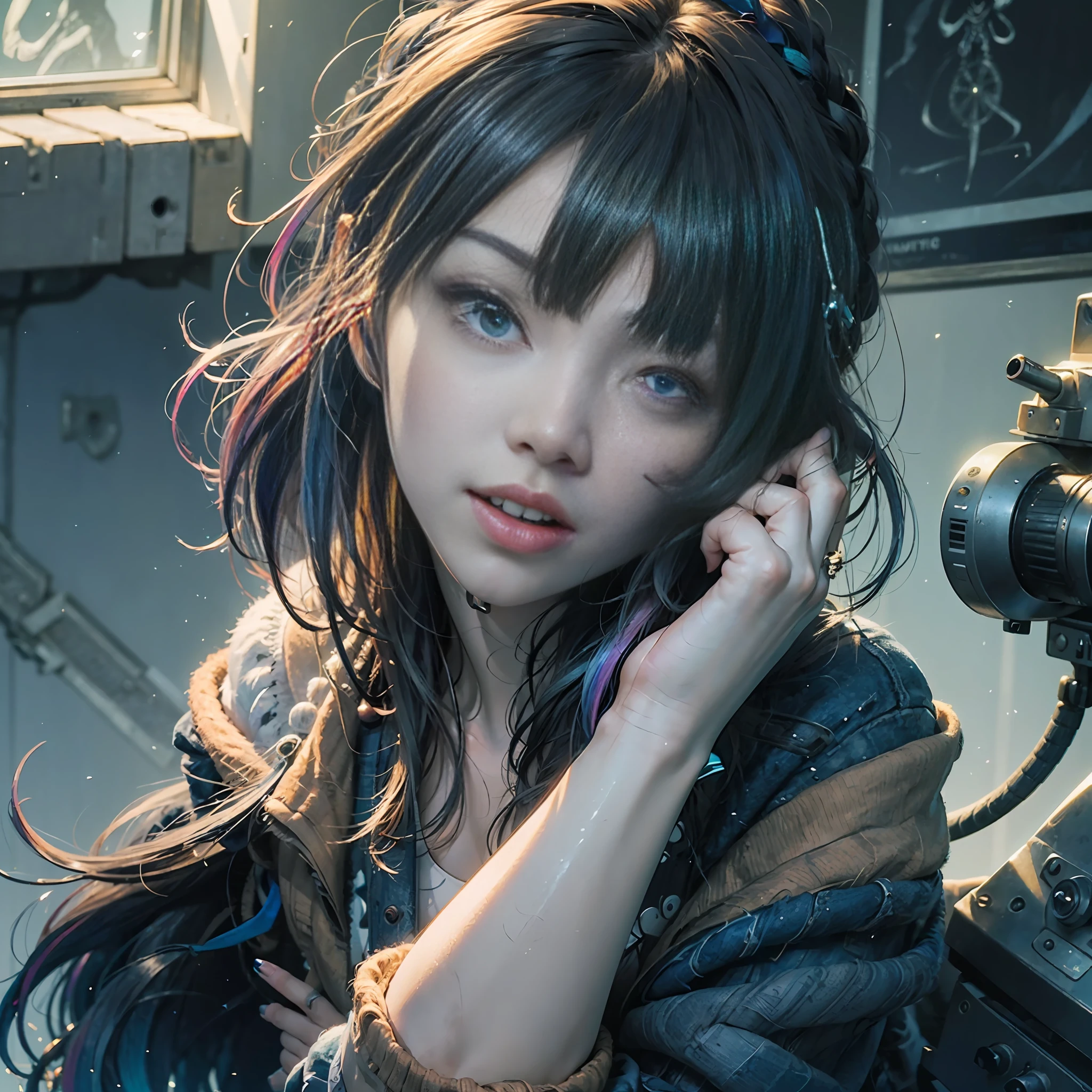 (masterpiece), (The best illustrations), (Singing Girl), (rainbow-colored hair), Pose with both hands forward, anime backgrounds, Beautifully lit concert, (the Extremely Detailed CG Unity 8K Wallpapers),(masterpiece), (top-quality), (ultra-detailliert), (The best illustrations), (Best Shadows), Perfect litthing, perfect anatomia, vivd colour, --auto
