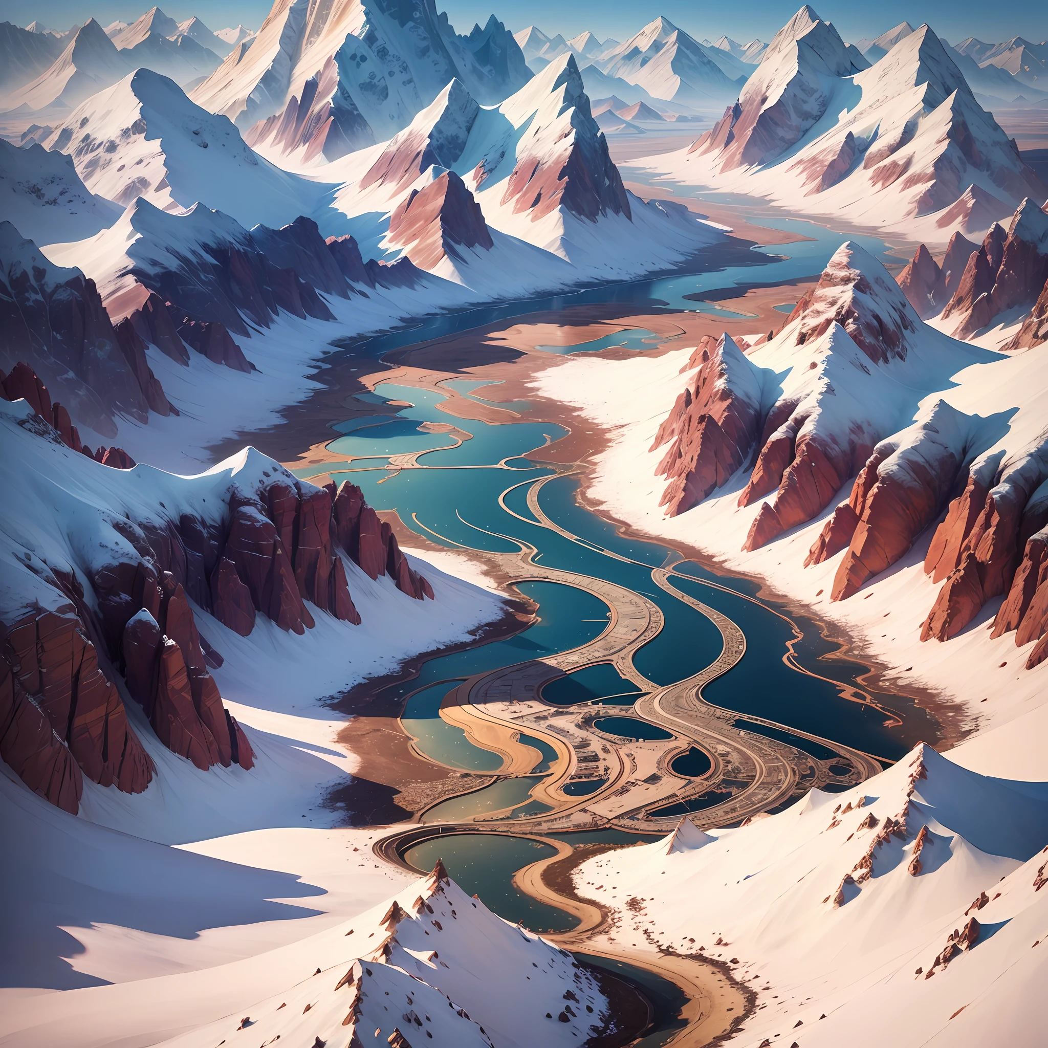 High altitude,Huge peaks,White snow,Towards the viewing angle,Mountain paths,Walk through larch forests,The waterfall flows towards the ocean,Ultimate detail,Changing weather,Walk through the village,Overlooking the mountains。 --auto