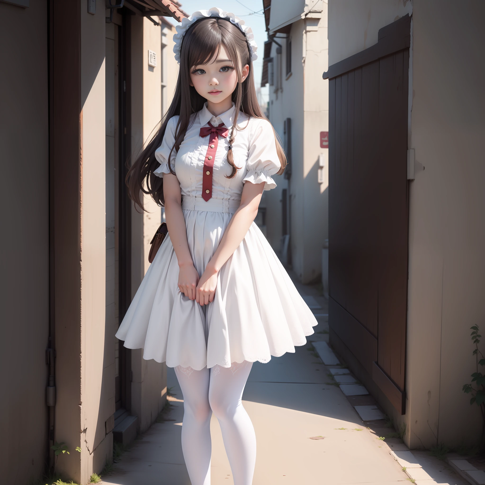 high qulity、2D painting style intricate details long hair white tights Lolita girl，16 yaers old。