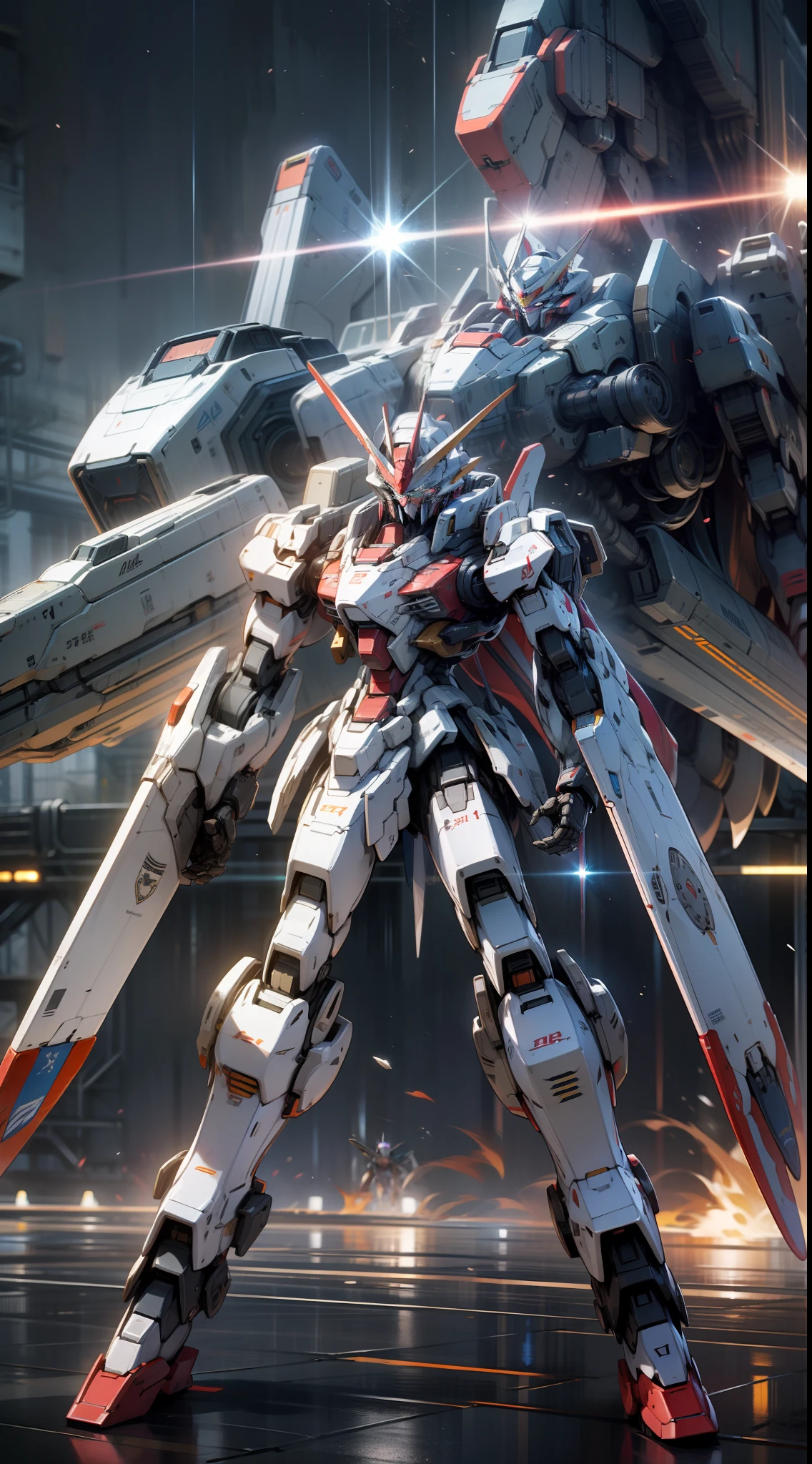 Surrealism, Ray Tracing, Photorealistic, UHD, High Detail, 32k, Best Quality, Textured Skin, Gundam Mecha, Flight, Funnel, Mecha Ship, Masterpiece, Best Quality, Mecha, Unmanned, (Full Body), (Black Mecha: 1.8), (Axisymmetric: 1.4), (HDR), (Movie Light: 1.1), White Eyes, Cool, Science Fiction, Fire, Universe, oversized shield, mecha man overlooking the background of the earth, with laser cannon beams, wars, conflicts, weapons in hand (has a huge weapon: 1.5),