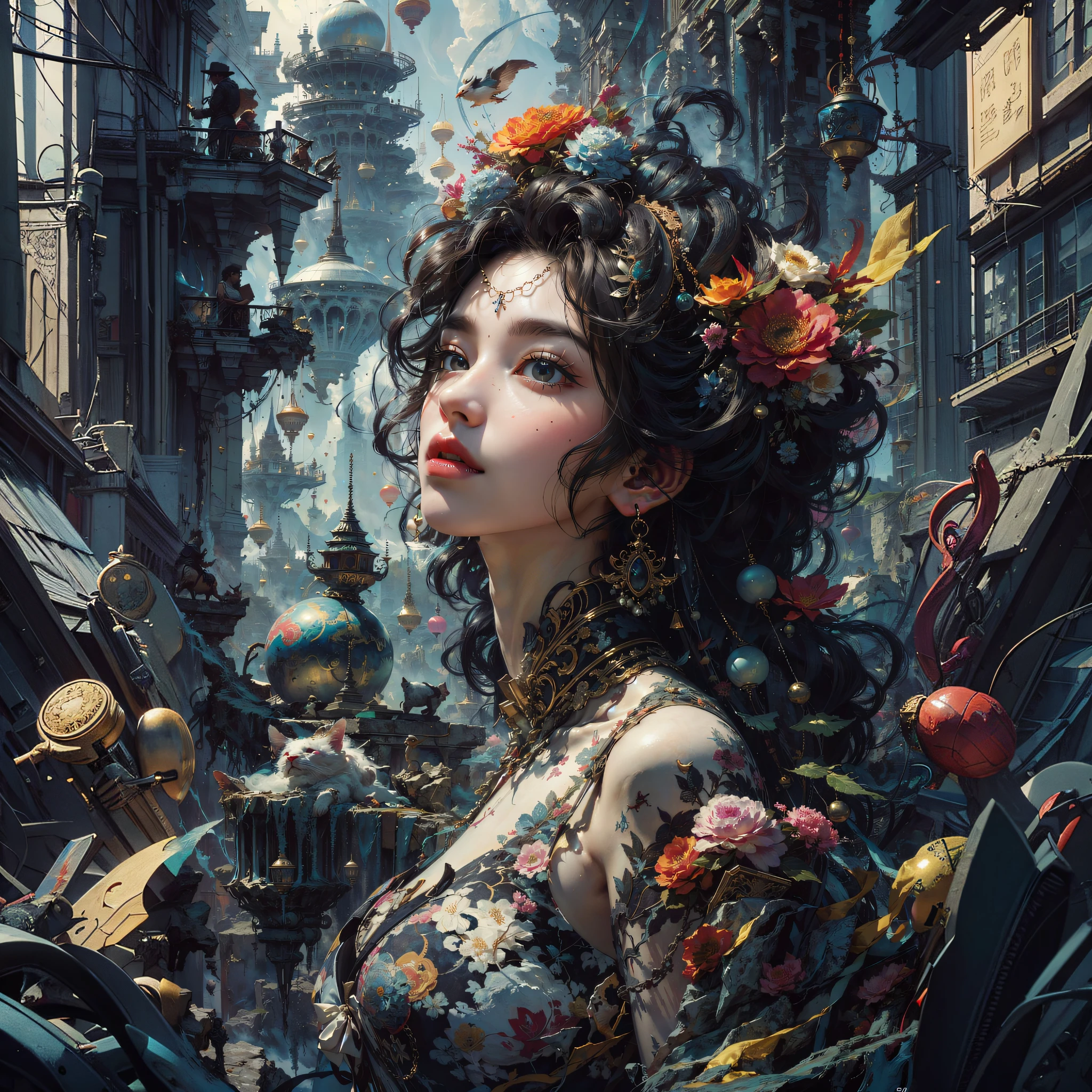 official art, Wallpaper , ultra-detail, beautiful and beautiful, masterpiece, bestquality, photorealistic portrait, (Zentangle, Mandala, tangle, Entangle), Intricate clothing, Very detail, dynamic angle, most beautiful form of chaos, Elegant, a brutalist designed, vibrant colours, Romantic Zhongfeng Hua