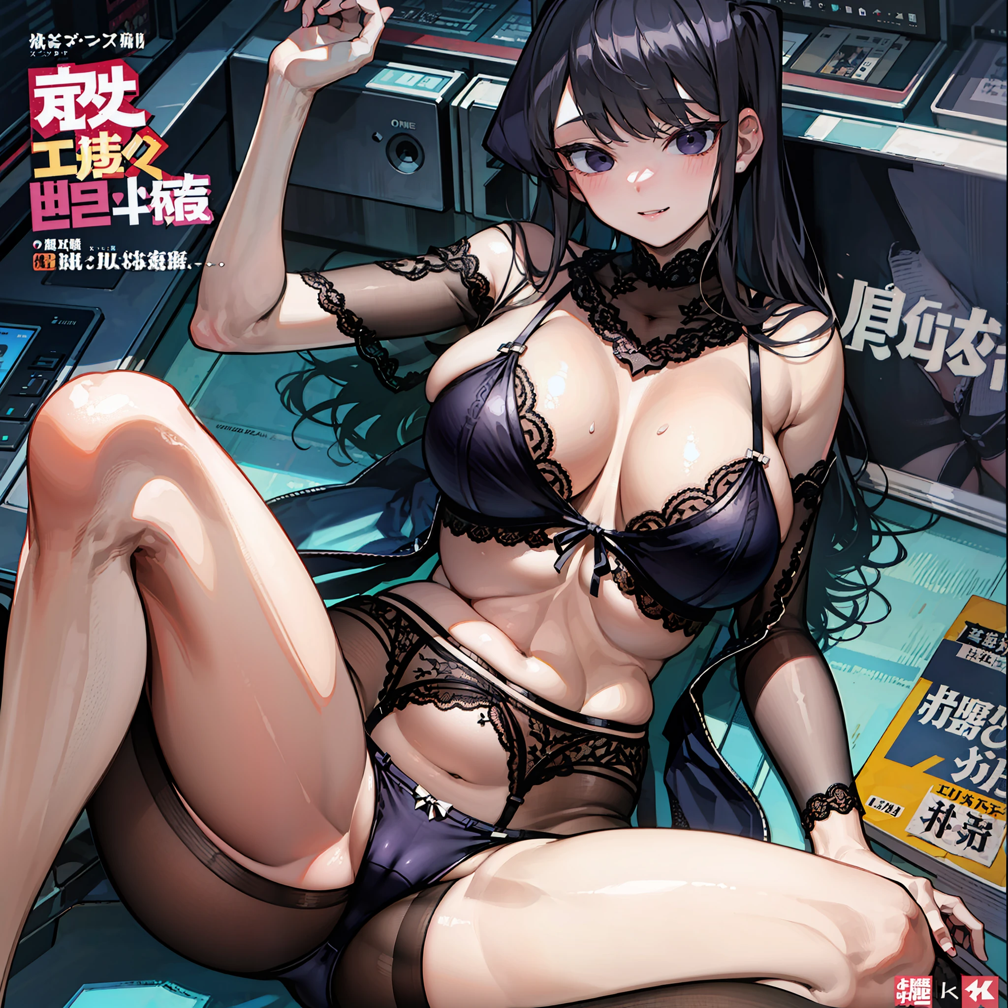 Comic cover style,Comic title,komi shouko,Ocean park,Naked,ssmile,Big breasts,Spread your legs wide,bare butts,Big breasts and fat buttocks,Transparent erotic lingerie,Underwear sheer,Breast protrusions,Lateral leakage of private parts