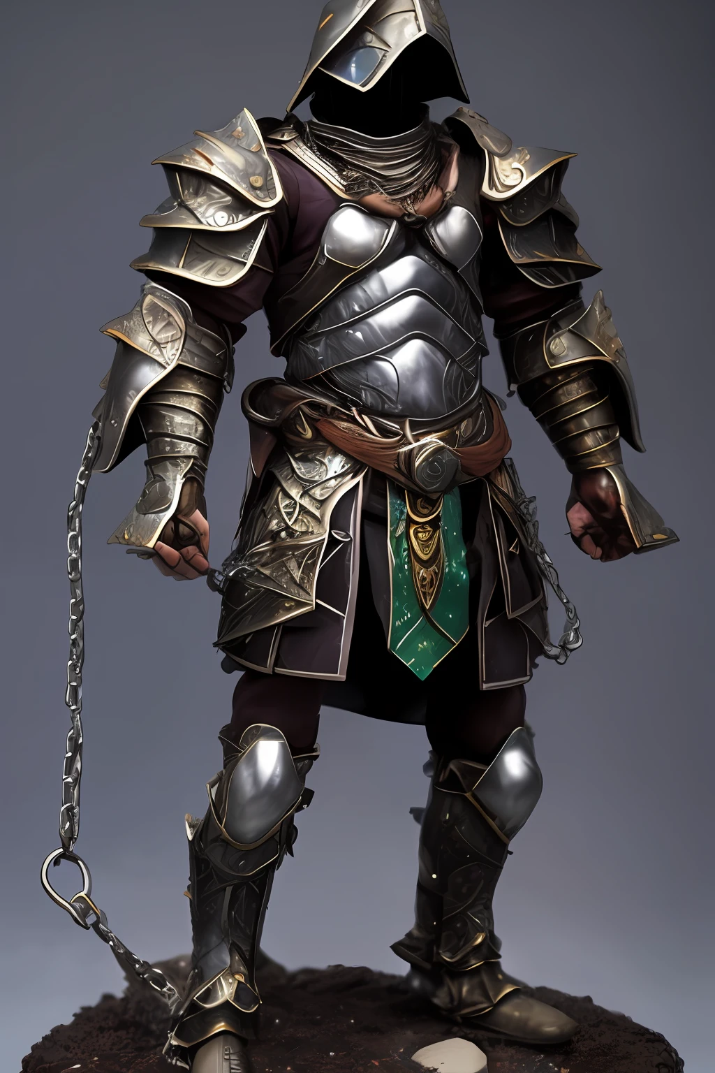 Male warriors are armoured(The armor is black)wrapped,Only the muscles of the arm are exposed,Other parts are wrapped in armor,is a male warrior,The background is in a dilapidated bloodstained basement,There are scratches on the armor,The male warriors were chained to torture tables,The male warrior is tortured by the enemy,The male warrior looked pained,The armor emits purple light。。Chains tied its limbs。