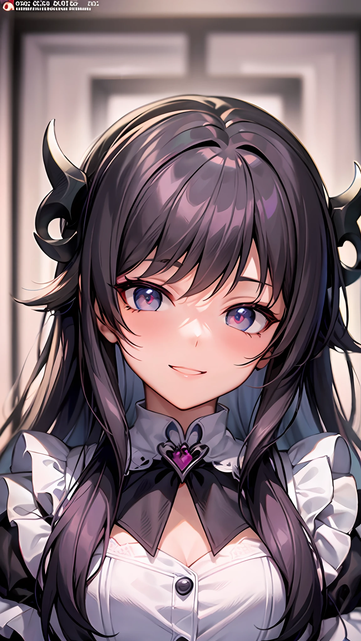 Close up portrait of woman in dress in white and black dress、Gothic Otome anime girl、anime girl wearing a black dress、Cute anime waifu in a nice dress、Anime girl in maid costume、Elegant Gothic princess、guweiz、Gwaits at Pixiv Art Station、Gwaitz at Art Station pixiv、Beautiful anime girl、Cheerful smile