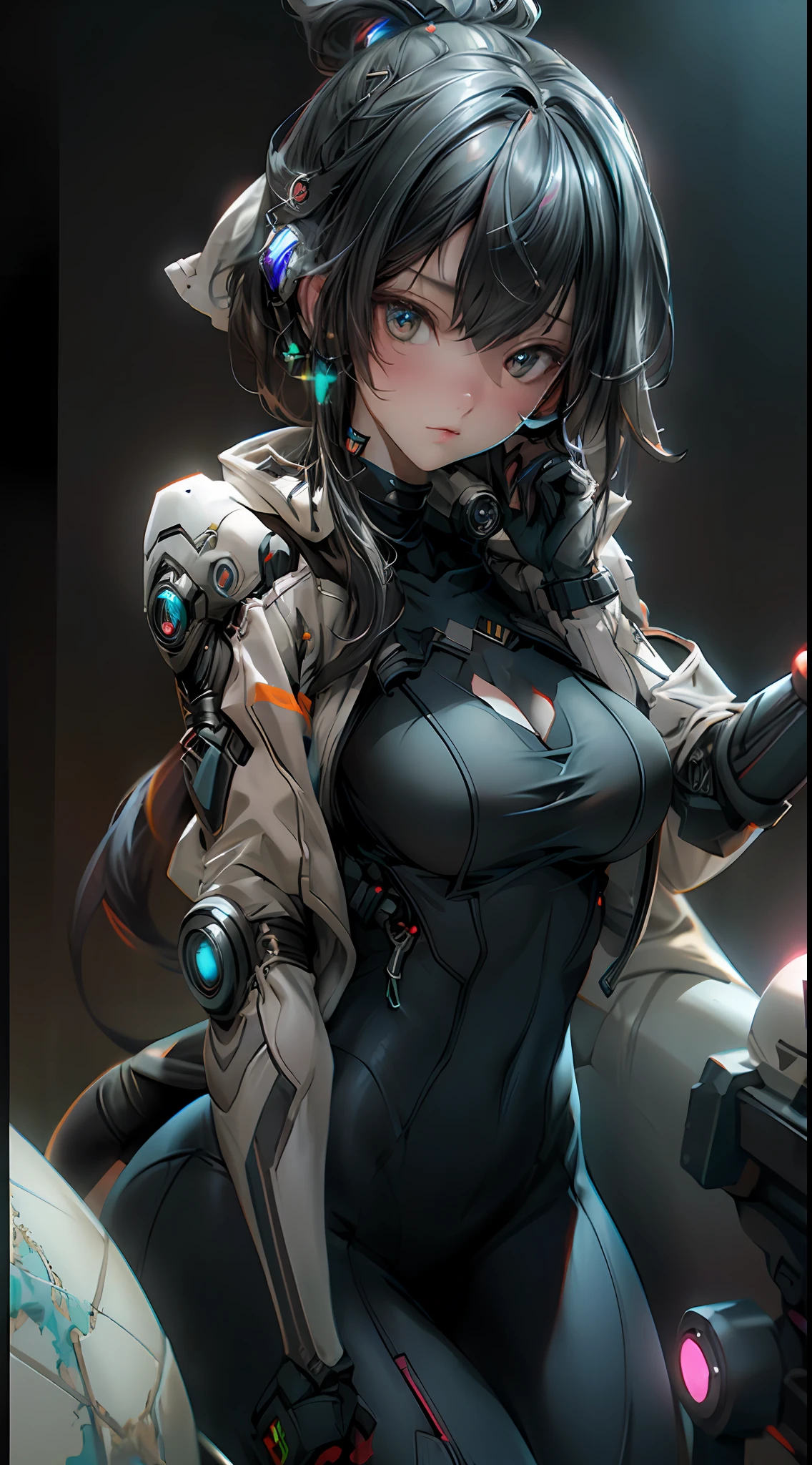 ((best qualtiy)), ((tmasterpiece)), (the detail:1.4), 3D, A beautiful cyberpunk female image,hdr(HighDynamicRange),Ray traching,NVIDIA RTX,Hyper-Resolution,Unreal 5,Subsurface scattering、PBR Texture、post-proces、Anisotropy Filtering、depth of fields、maximum definition and sharpness、Many-Layer Textures、Albedo e mapas Speculares、Surface coloring、Accurate simulation of light-material interactions、perfectly proportions、rendering by octane、Two-colored light、largeaperture、Low ISO、White balance、the rule of thirds、8K raw data、cleavage