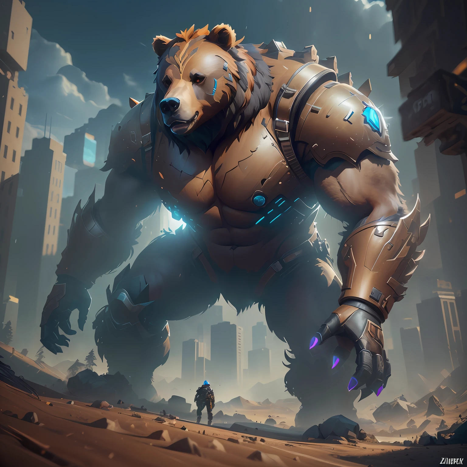 In the dirt stood a large bear, wojtek fus, 3 d render beeple, epic digital art illustration, author:Adam Maczynski, trending on artstation 4k, trending on artstation hd, Stylized concept art, 3 d epic illustrations, Rolands Zilvinskis 3D rendering art, deviantart artstation