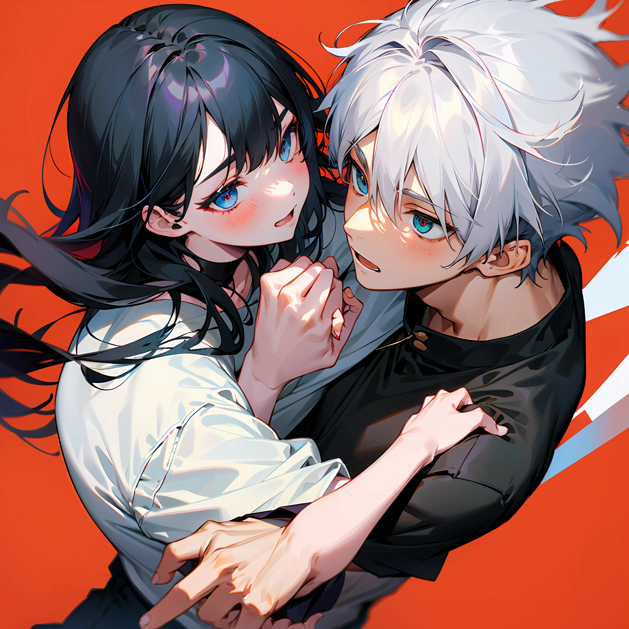 couple，Boy with black hair，Girls with gray hair，Love