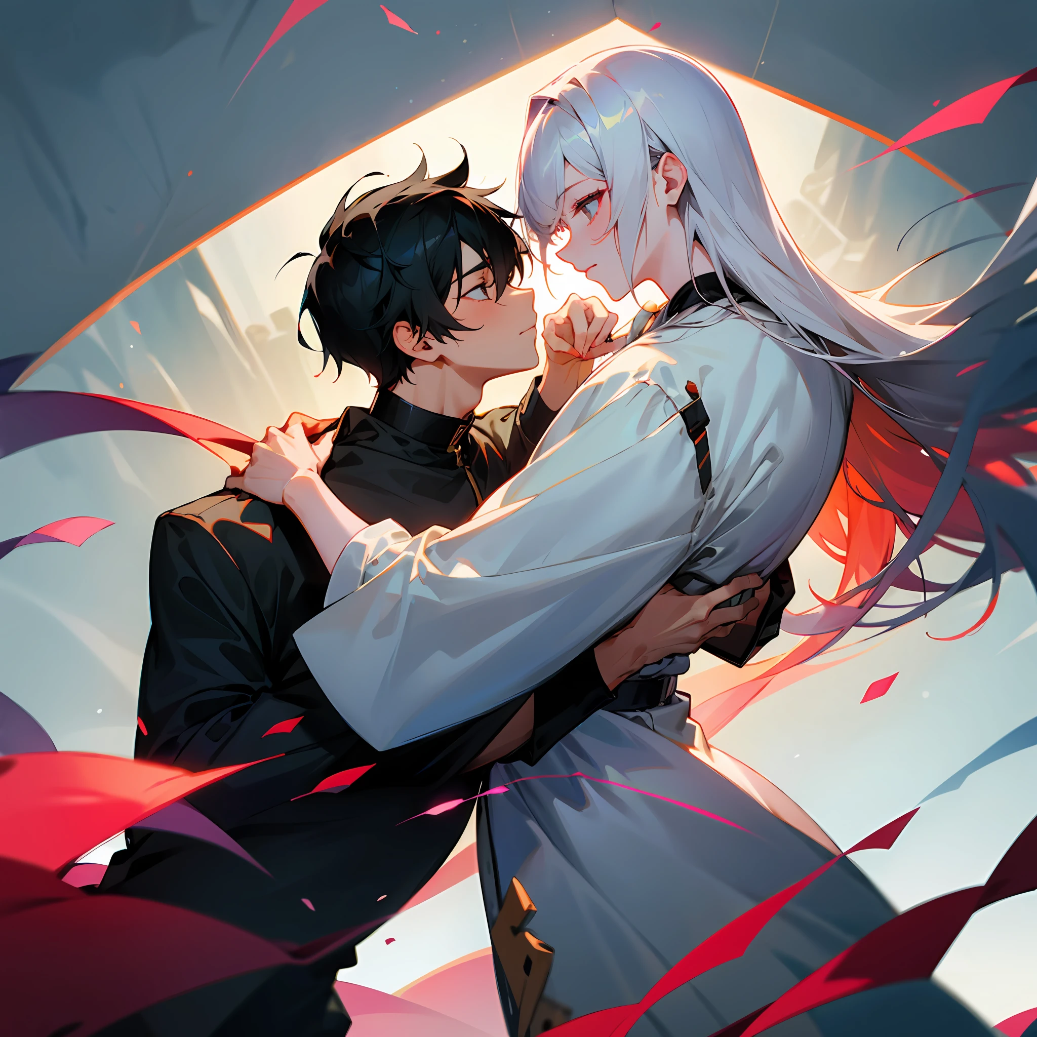 couple,Boy with black hair,Girls with gray hair,Love