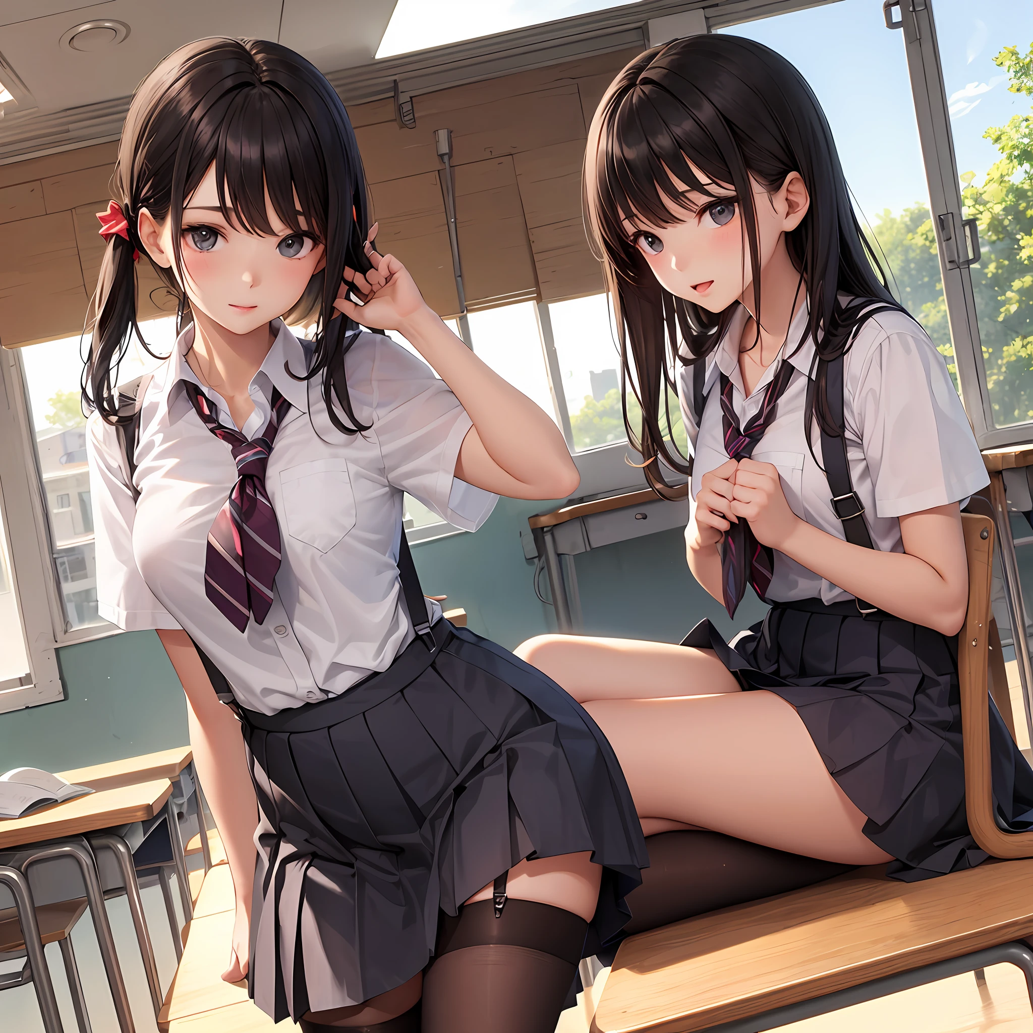 teens girl,Classroom,Beth,suspender stockings,JK school uniform --auto