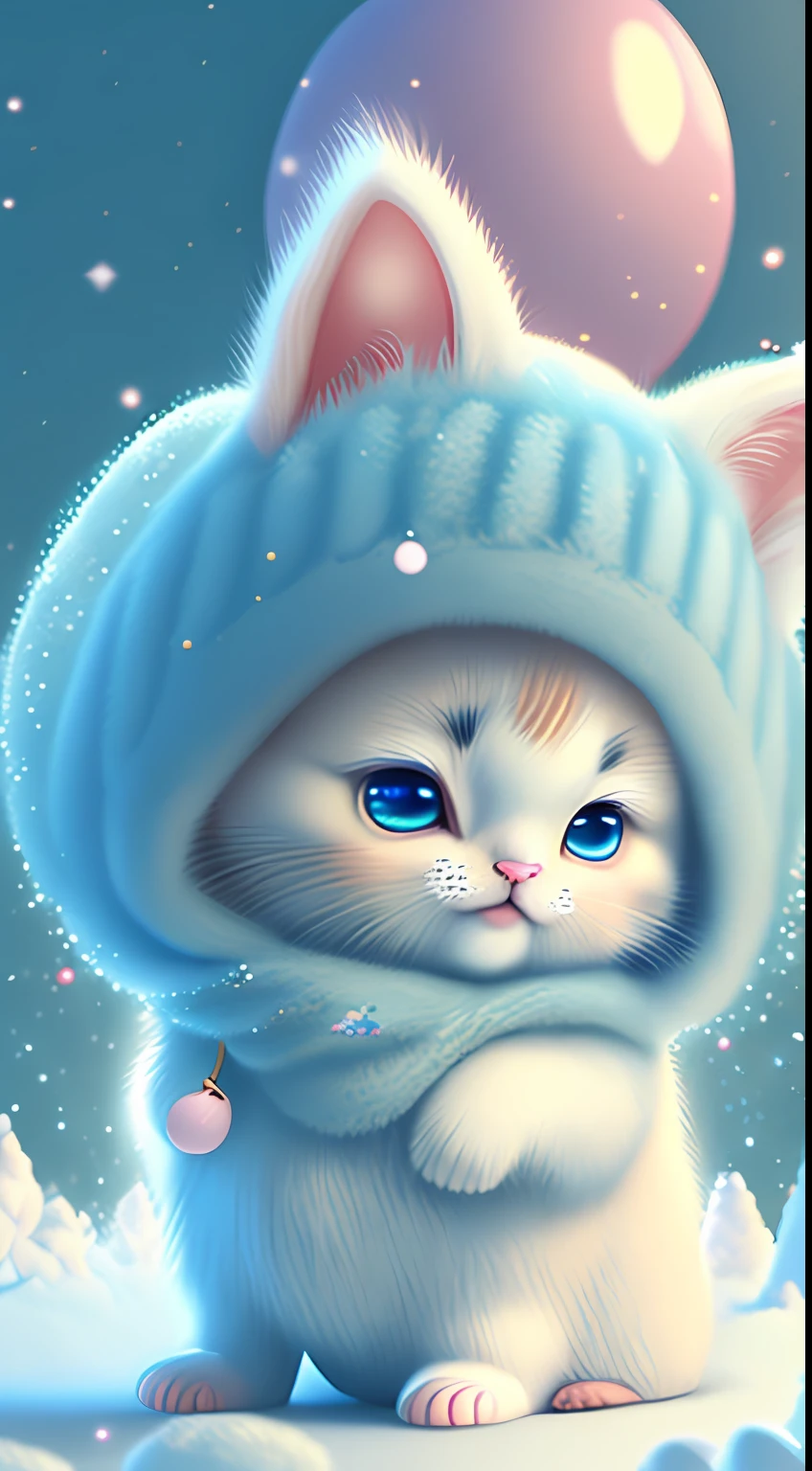 In this ultra-detailed CG art，Cute kittens surrounded by ethereal balloons，laughingly，blingbling，Best quality at best，A high resolution，Complicated details，fanciful，cute animal，Funny，Open-mouthed！！！，laughingly！！