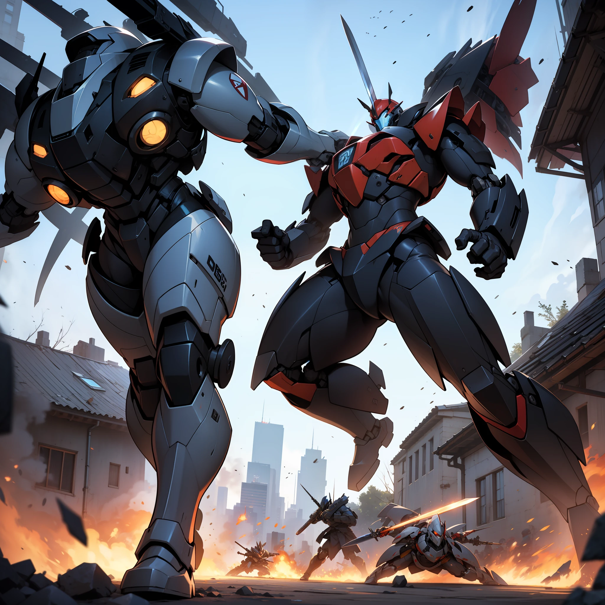 Cool Mech turns on flight mode, Magnificent battle scenes, In the heat of confrontation,firearm,Sword