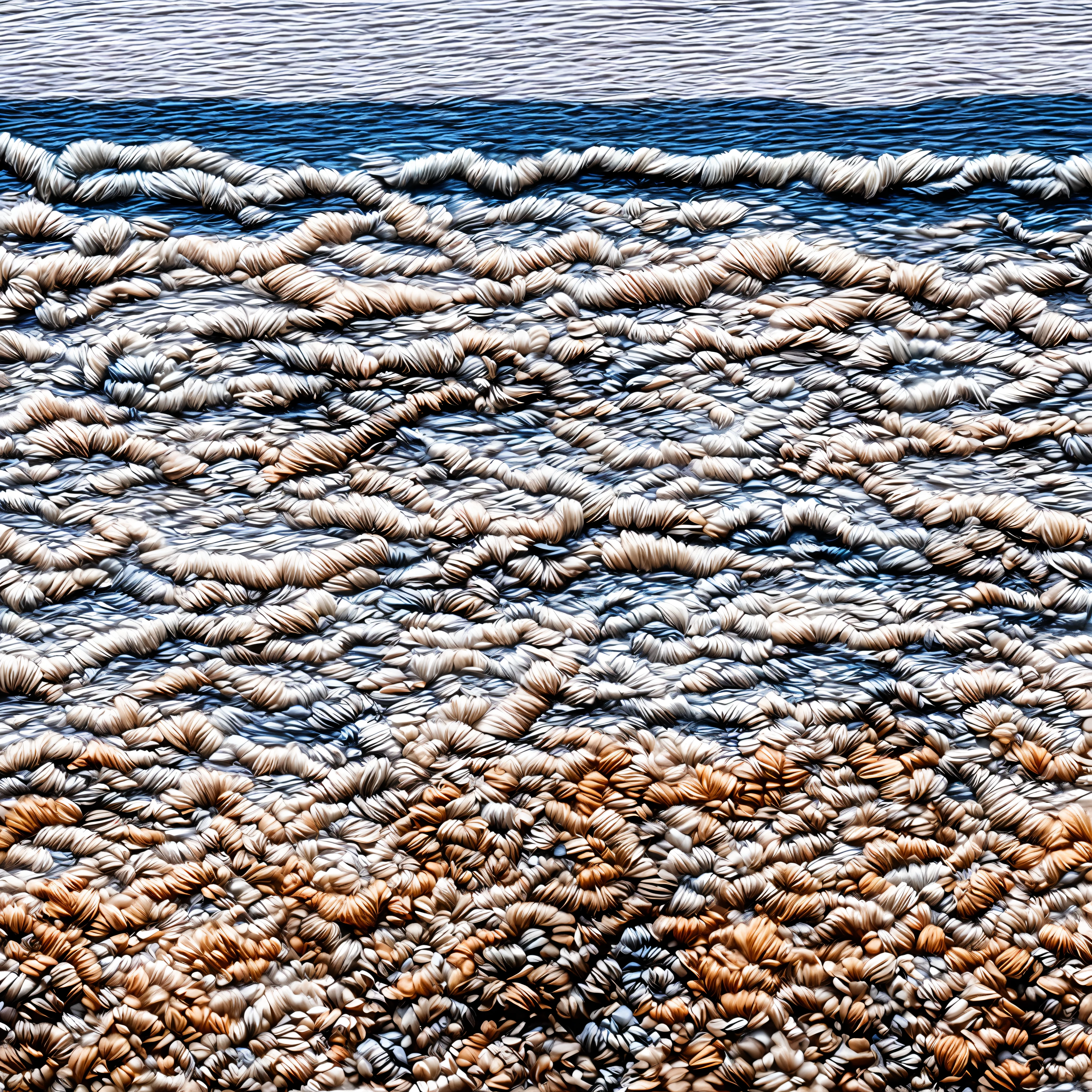 Embroidered with thread, A seashore of muted colors,
From threads, embroidery, Boho,
Matte, Individual threads, Gorgeous,
magical photography, dramatic lighting, photo realism, ultradetailed, 4k, Depth of field, hight resolution