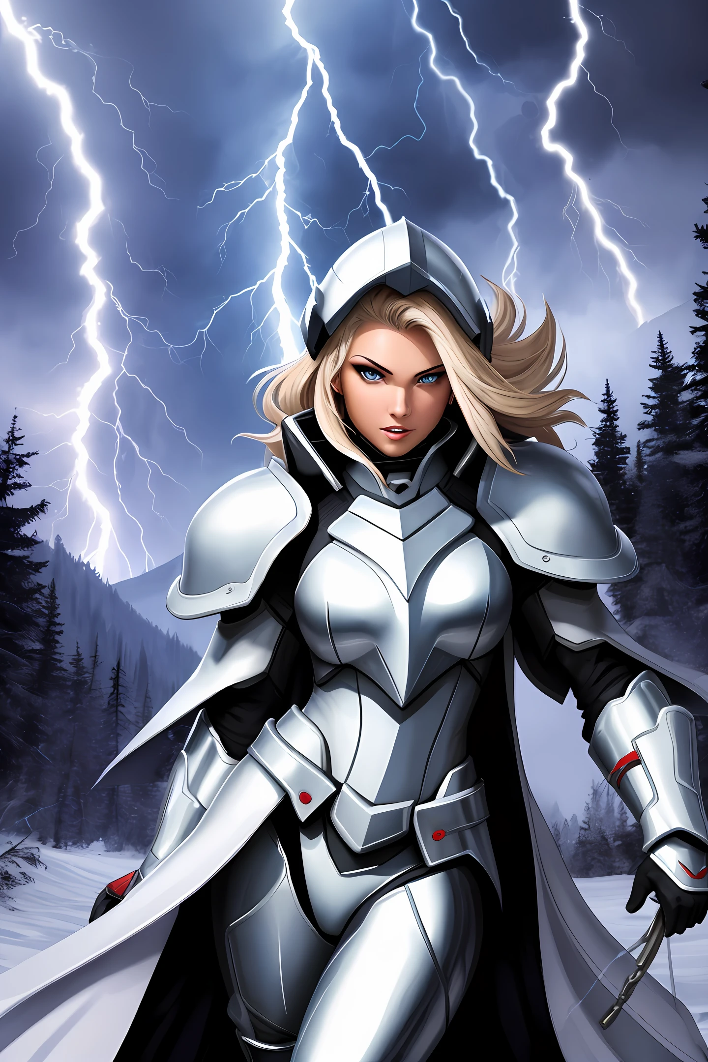 The girl was covered in lightning in white armor