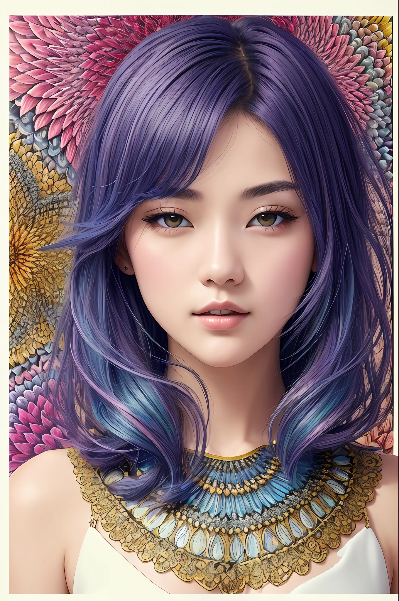 (​masterpiece、top-quality、top-quality、Official art、Beautifully Aesthetic:1.2)、(1girl in:1.3)、ighly detailed、(Fractal Art:1.2)、colourfull、highestdetailed、(Zentangle:1.2)、(Dynamic Pause) 、（Abstract background：1.5）、（Traditional dress：1.2）、（shinny skin）、（Many colors：1.4）、full bodyesbian 、shorth hair