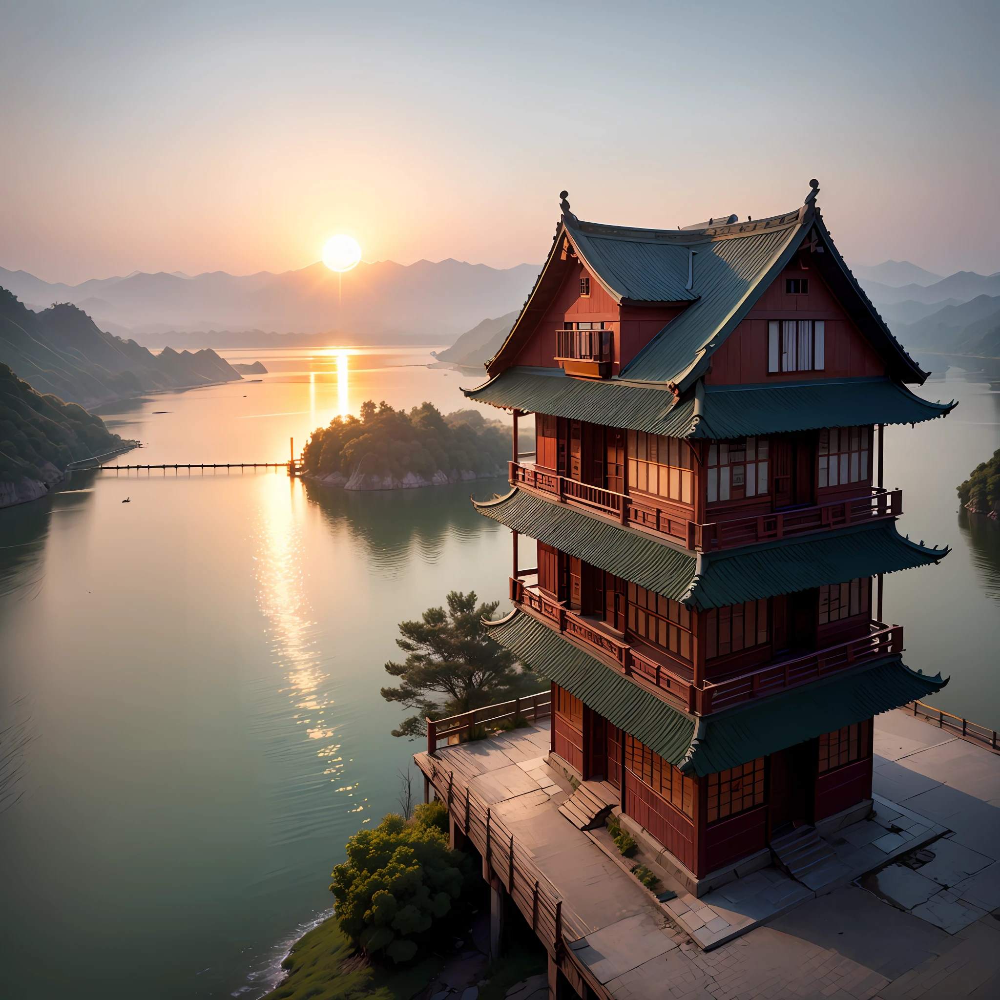 the setting sun,The middle and lower reaches of the Yangtze River plain,tall house --auto