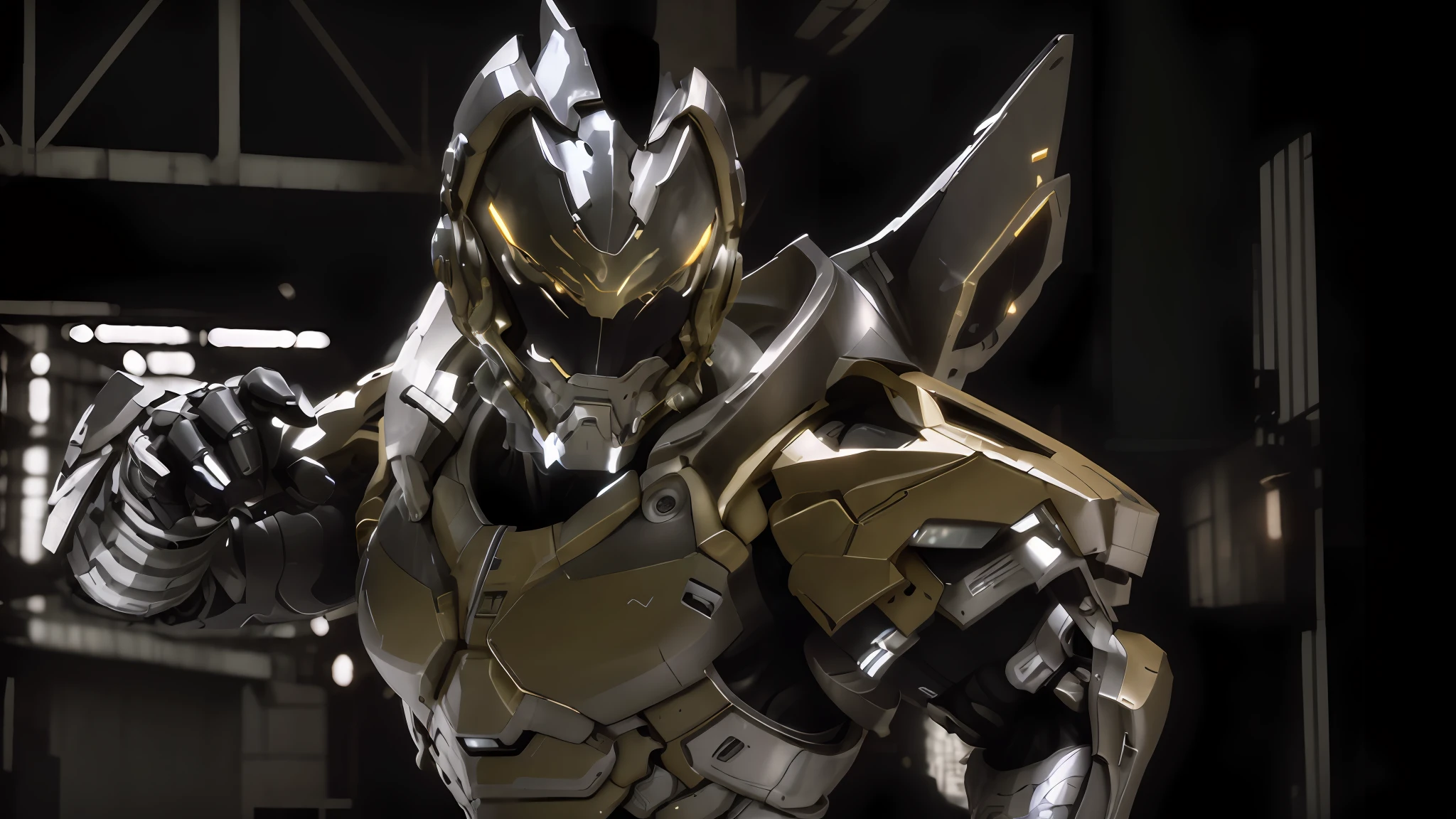 photorealestic，Machinary，mechs，Technologie，musculous，glowing light eyes，Burly body，style of photography，Real scenery（Metallic texture 1.8）（Excess detail 2）（High resolution1.6）（4K clarity1.9)（Carbon fiber 1.5）（Metal reflection 1.5）