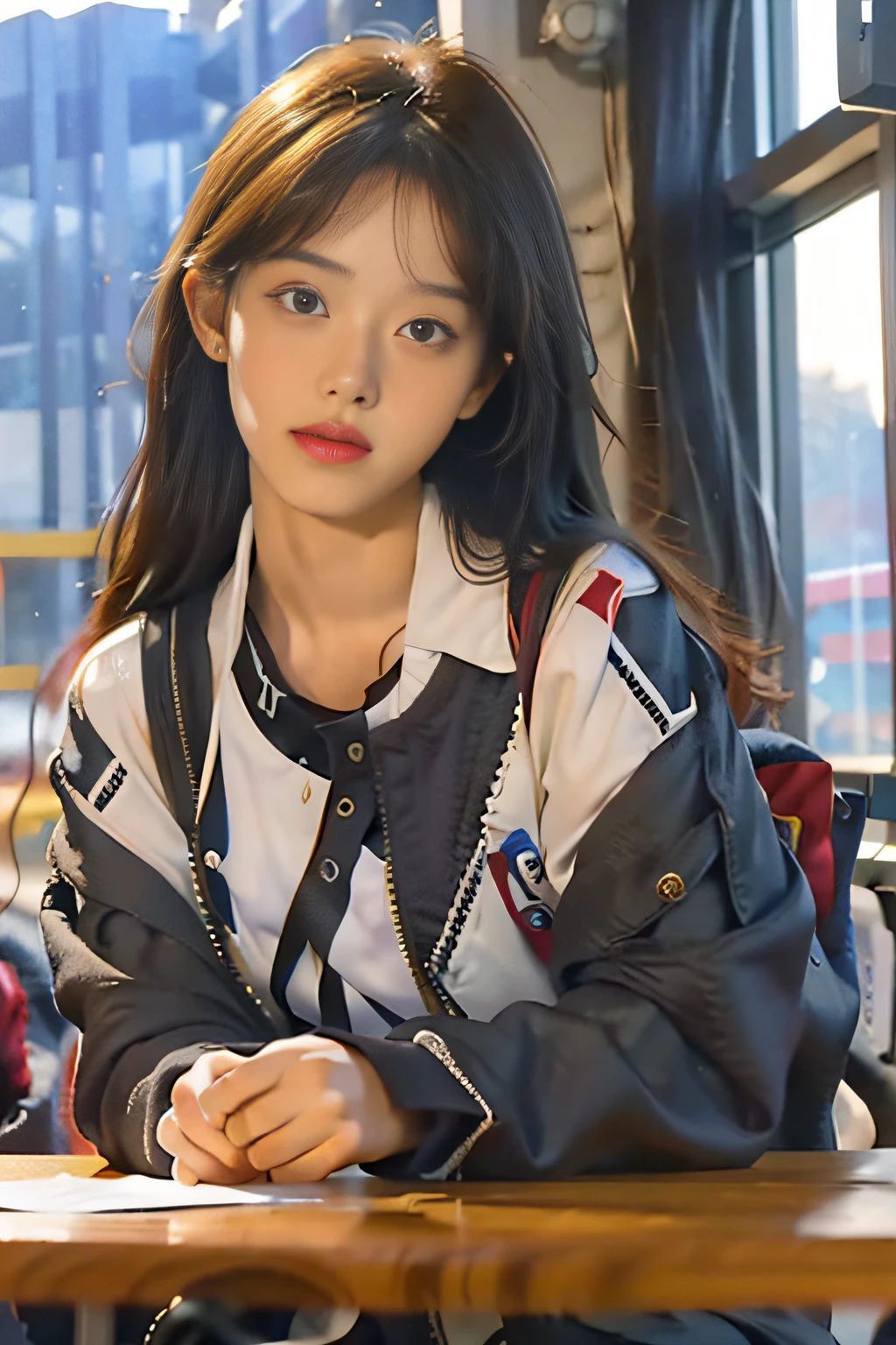 A 16 age young Indian school girl, taking a selfie on her mobile phone, blue eyes, pink lips, wears a pink churidar, white skin, highly detailed face and body structures, pretty face, black hair.