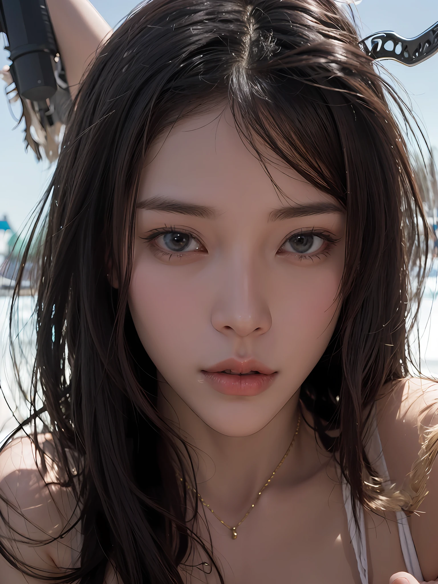 zydG, 1girl, detailed skin, looking at viewer, brown eyes, (short hair with bangs:1.2), (medium breasts:1.0), (medium areolae:0.8),
(photorealistic:1.4), (best quality:1.0), (ultra highres:1.0), 8k, RAW photo, (masterpiece:0.2), (pureerosface_v1:0.5)