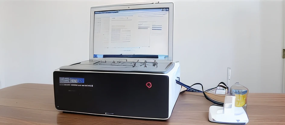 The laptop is placed on the electrochemical workstation, Three-electrode system，Cyclic voltammetry，science equipment，Electrochemical detection