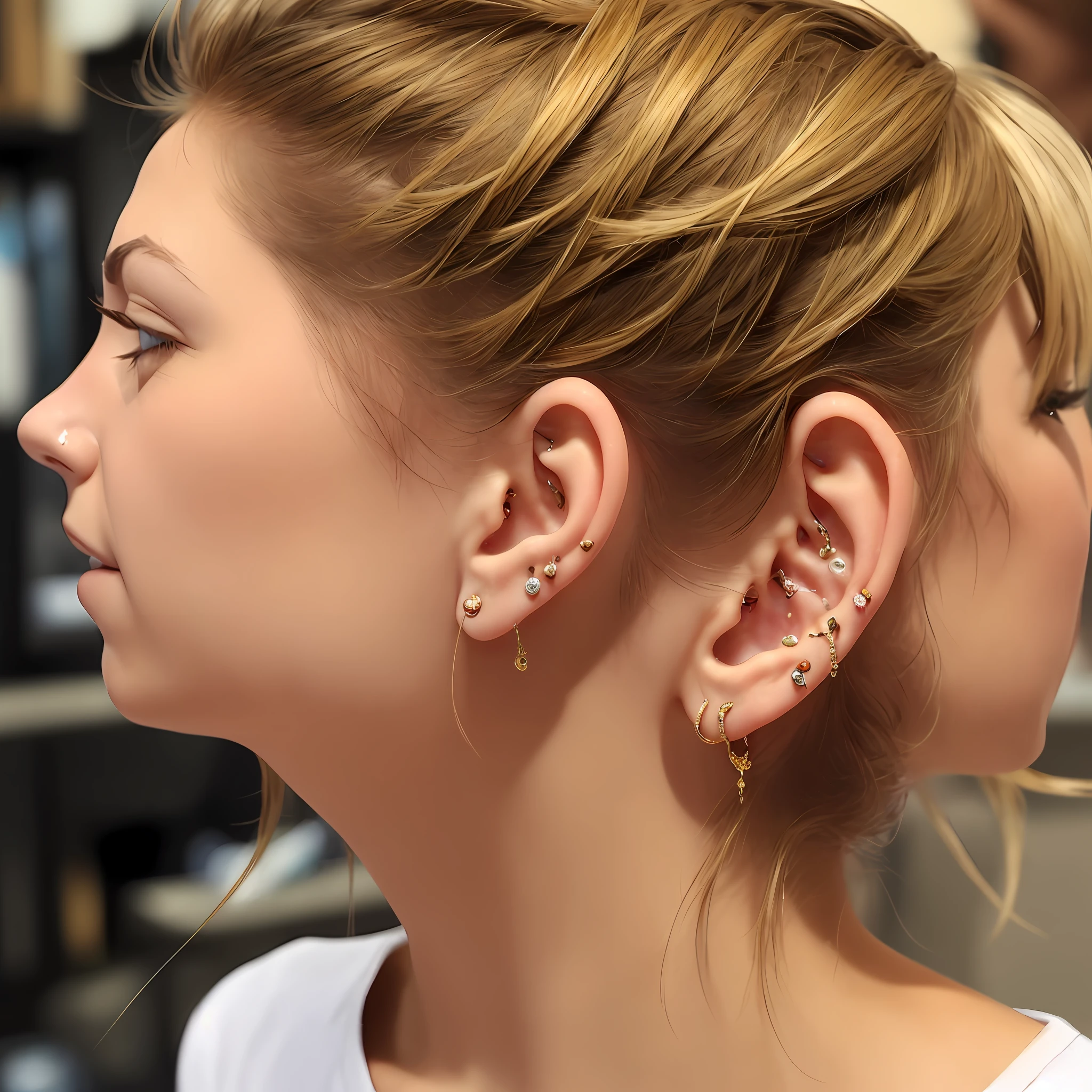 The girl intends to plate，Ear piercing
