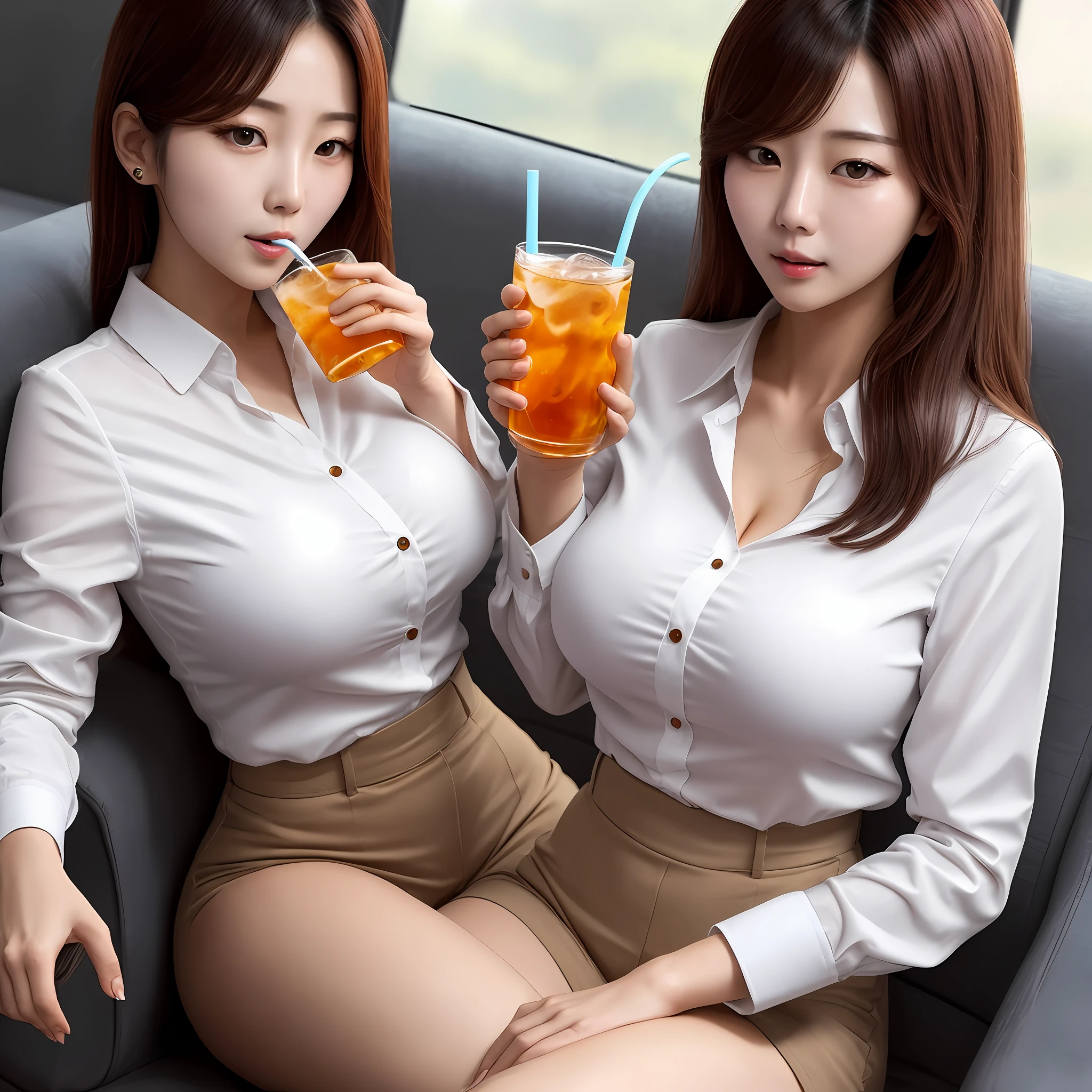 Sexy big-breasted beauty,South Korean beauties,In a white blouse shirt,Drink water,The shirt was soaked --auto