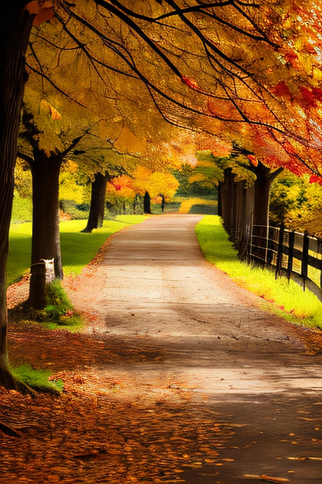 countryside, walkway, autumn, fence, overlooking