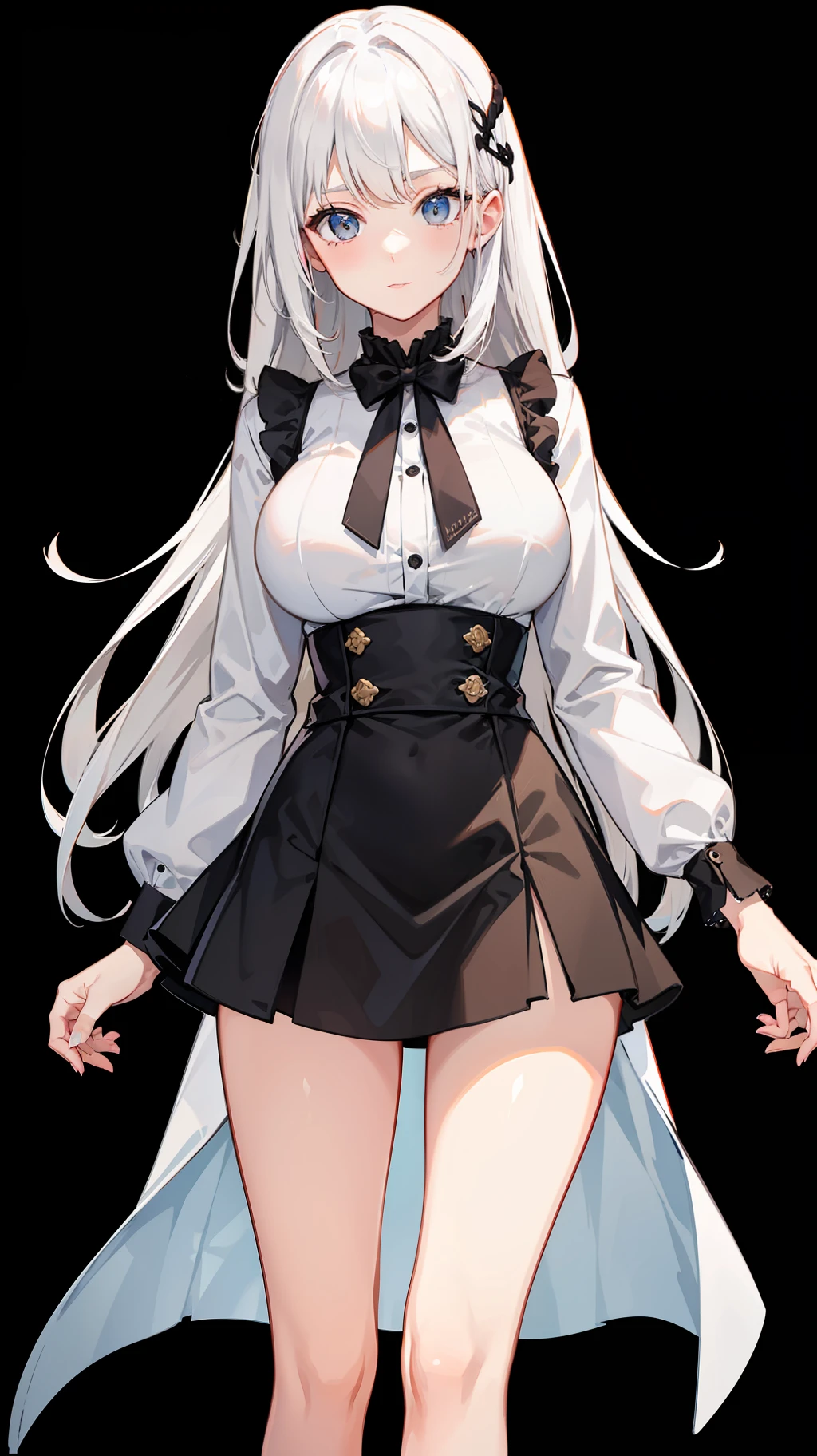 Plain black background bust white hair girl big breasts transparent short skirt