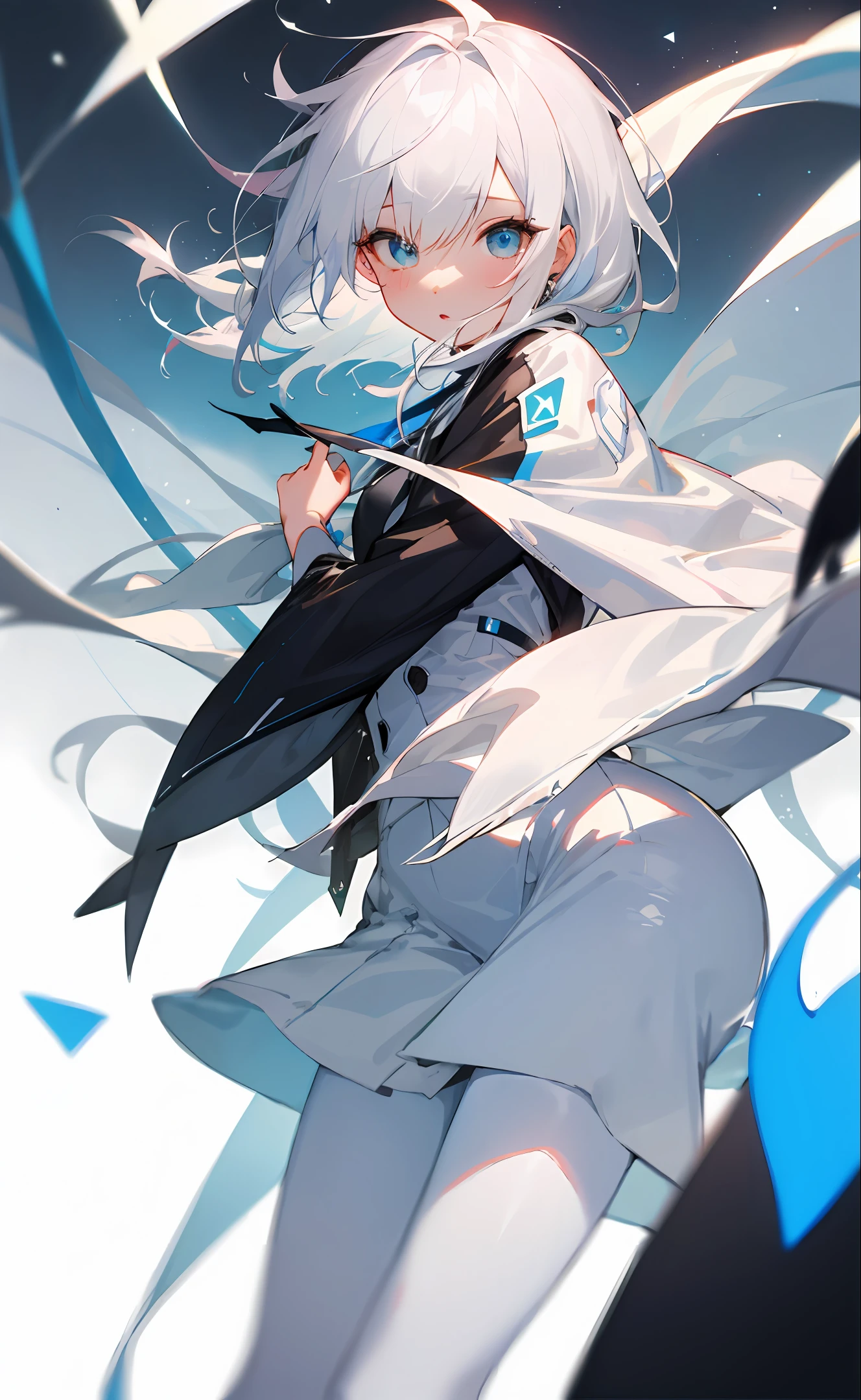 Two-dimensional JK white pantyhose white hair with loving eyes cute