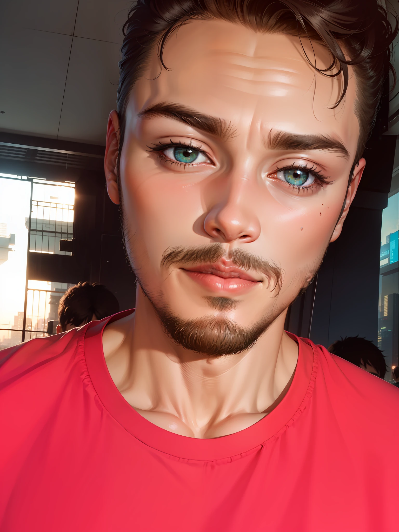 Sunset , handsome boy , no change in face , cyberpunk look