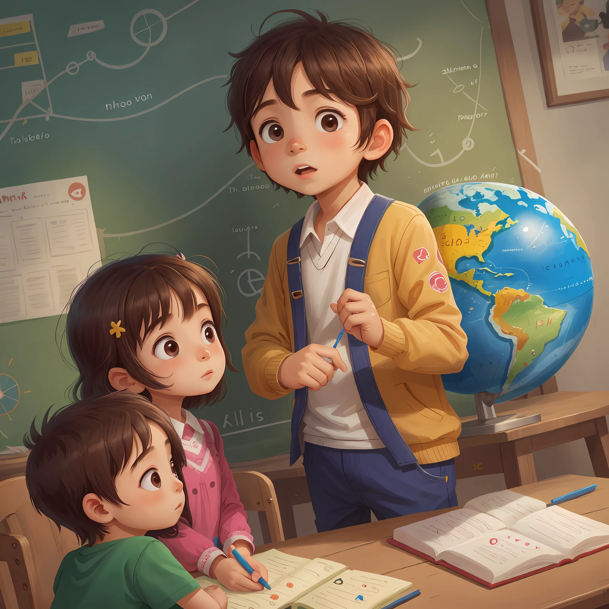 A young boy and a little girl learn geography together
