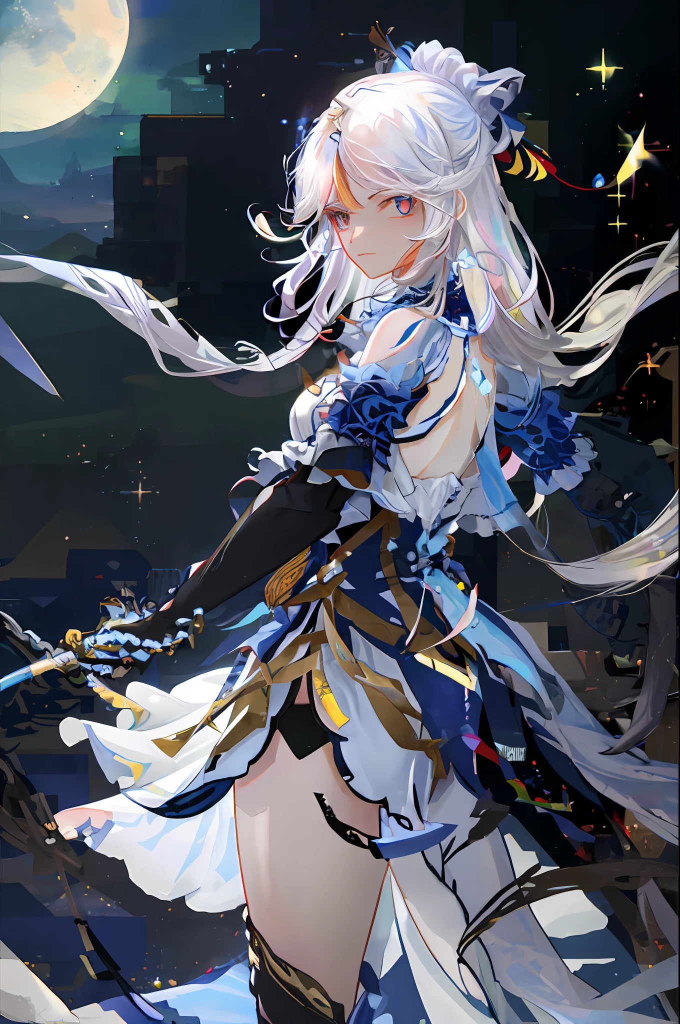 White hair and blue dress holding sword，（Beth）（full bodyesbian）