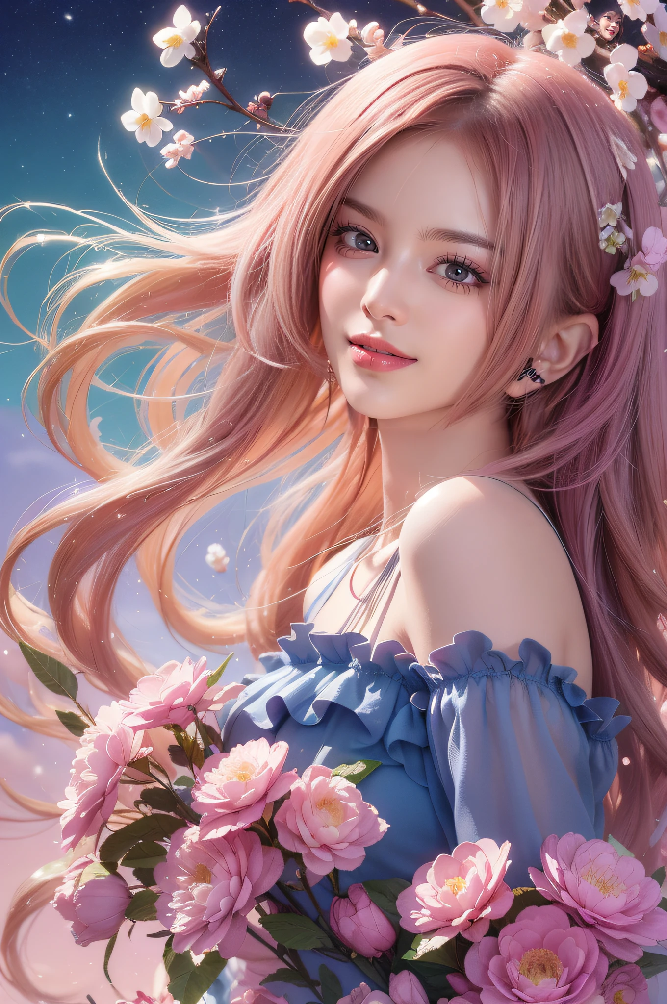 Delicate facial features,ssmile,