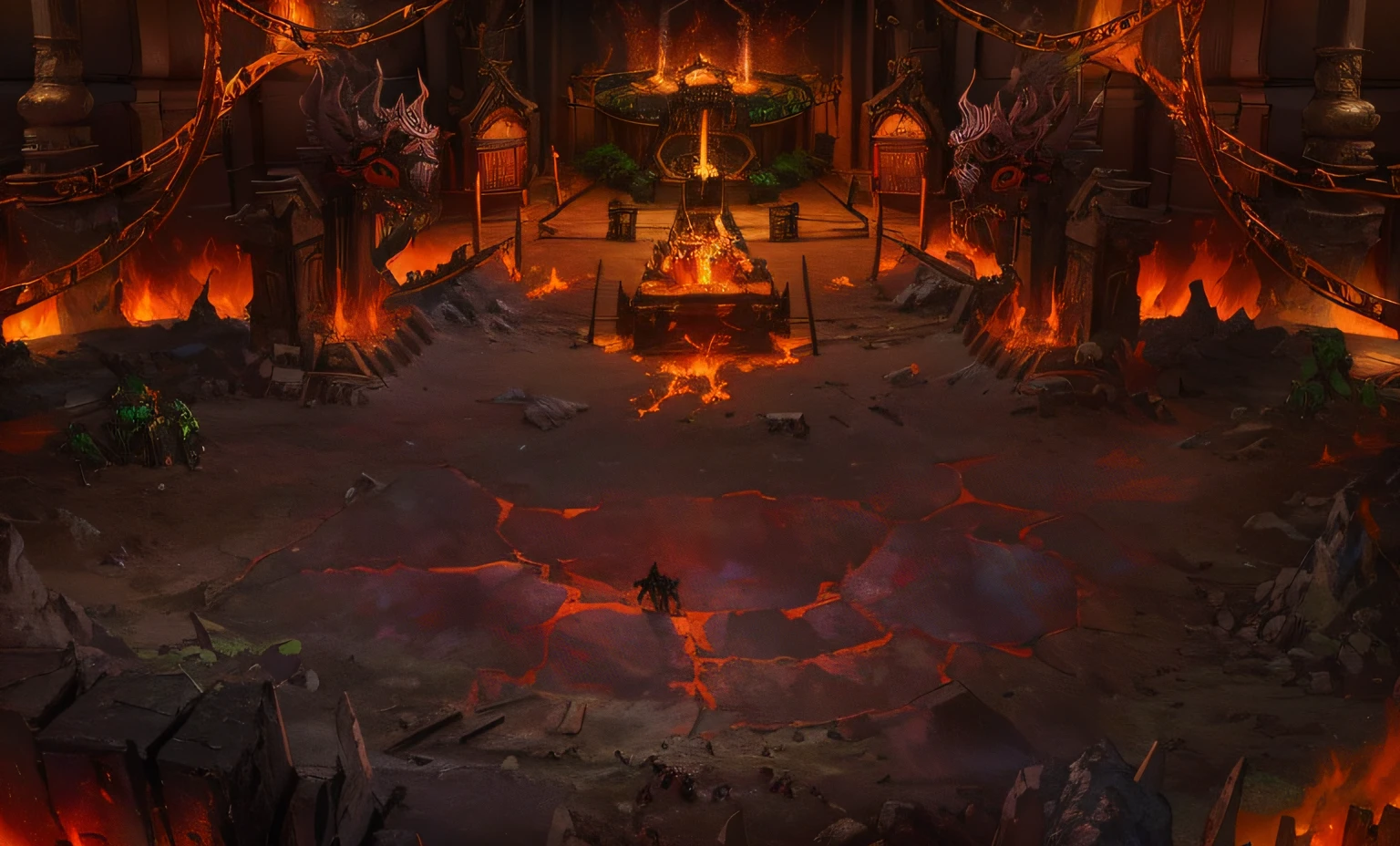 Arafeld image,A large altar,There is fire inside, Hell background, Hellfire background, Diablo digital concept art, Diablo concept art, odin's stone arena background, demonic shrine, arena background, bloodbath battlefield background, stunning arcanum backdrop, background artwork, studying a hell open rift portal, War-ravaging the environment, dungeon background, loadscreen”