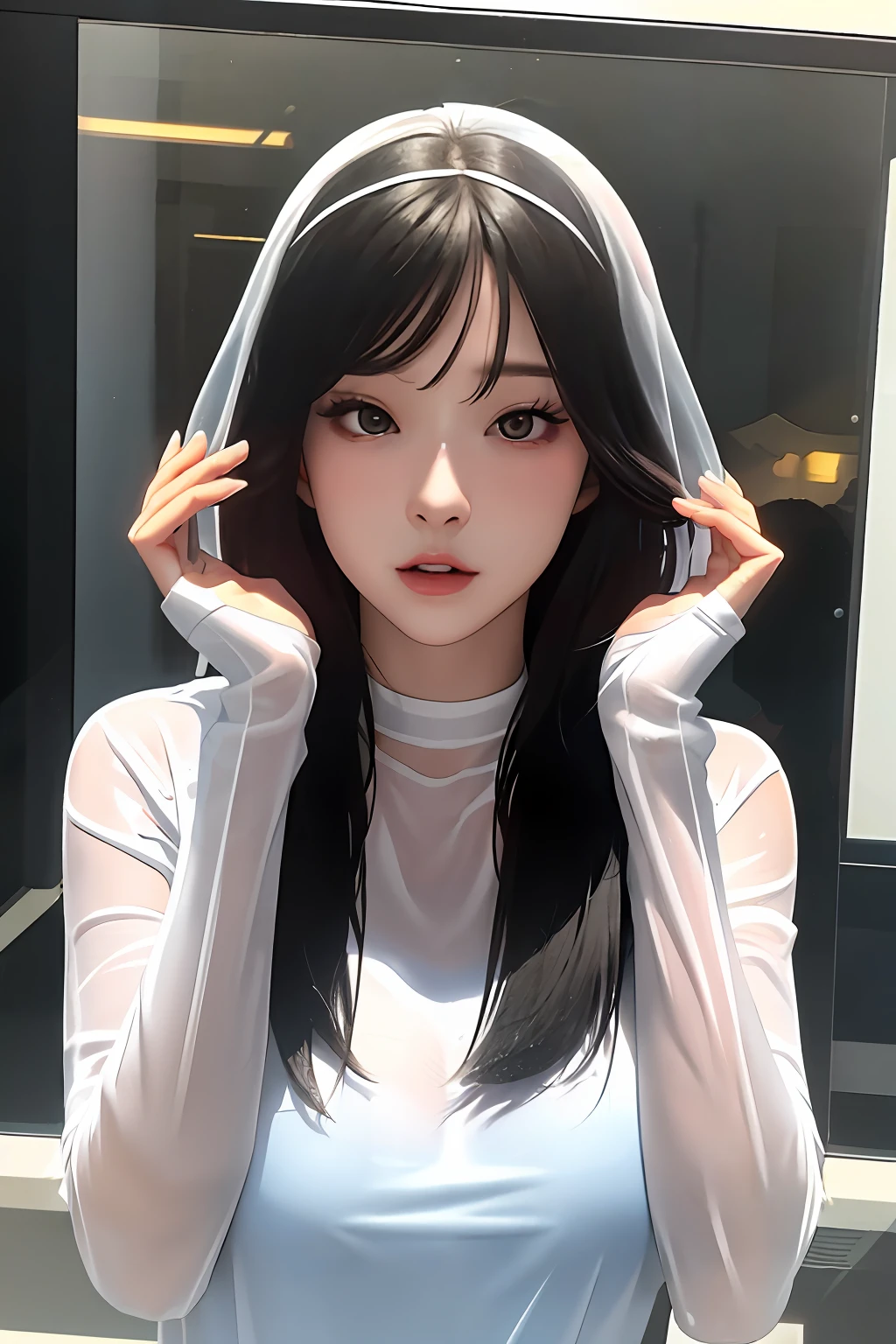 Two-dimensional beauty，Pure，see-through transparent clothes，masturbated，whaite hair，Sweet girl，underage