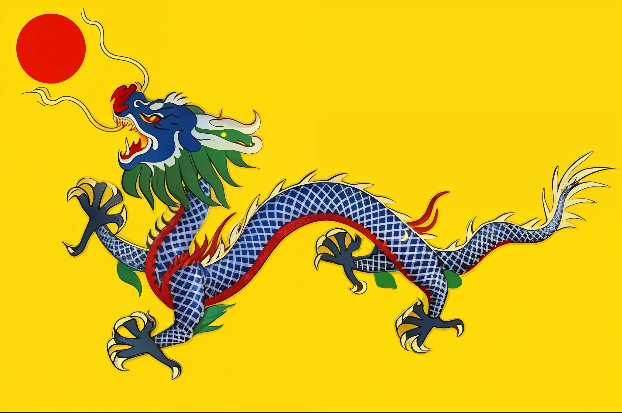 Close up of dragon with sun on yellow background, Qing dynasty, smooth chinese dragon, Chinese Dragon, hou china, Chinese, Ming dynasty, drak, bhutan, Dragon, beijing, guangjian, european dragon, by Xuande Emperor, Mongolia, ruanjia, cyan chinese dragon fantasy, Chinese traditional, Xianxia, nanquan