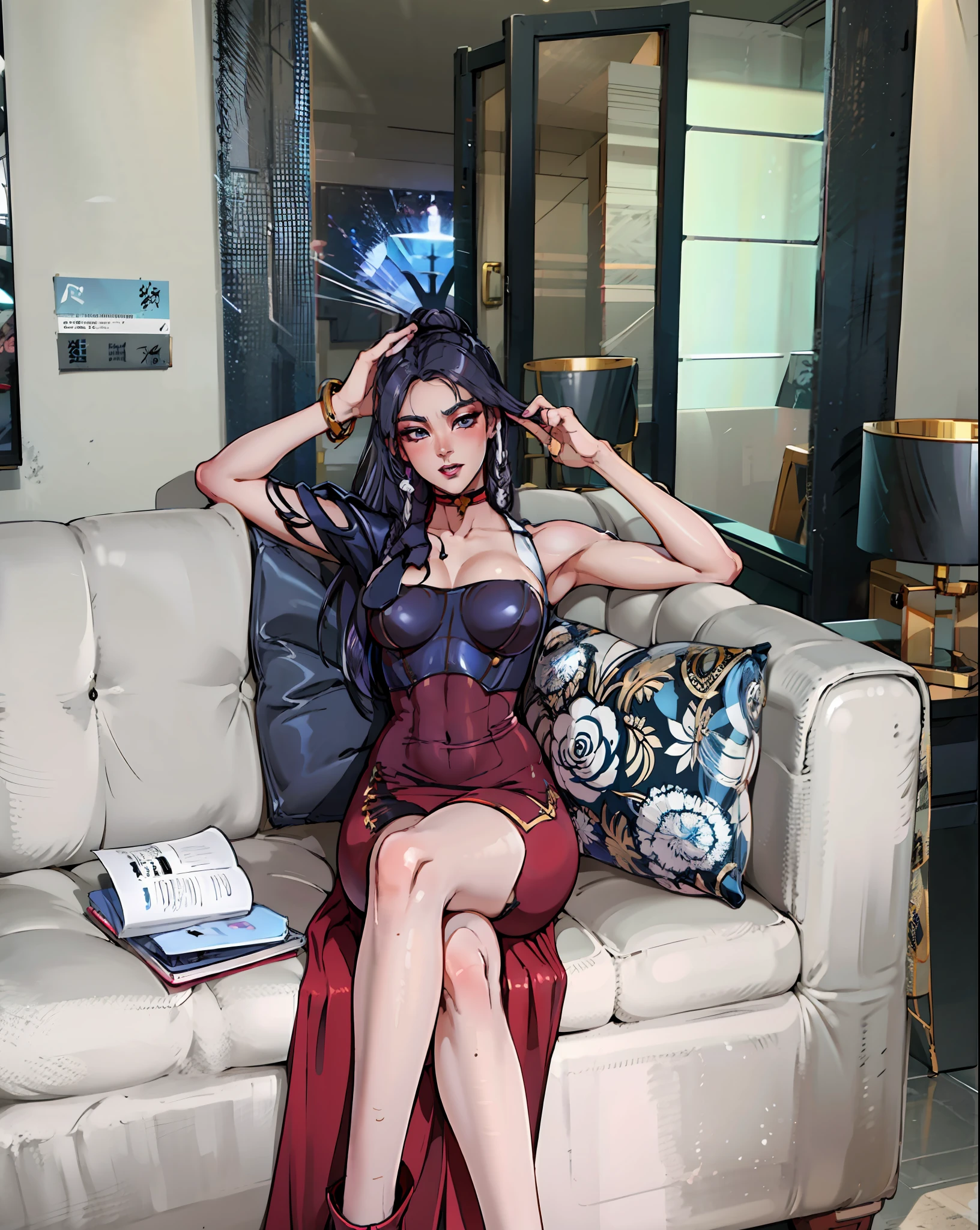 araffe woman in a red dress sitting on a couch, dilraba dilmurat, beautiful south korean woman, full body xianxia, gorgeous chinese model, gorgeous young korean woman, gorgeous lady, wenfei ye, cai xukun, sha xi, in a red dress, tall thin beautiful goddess, ruan jia beautiful!, xintong chen
