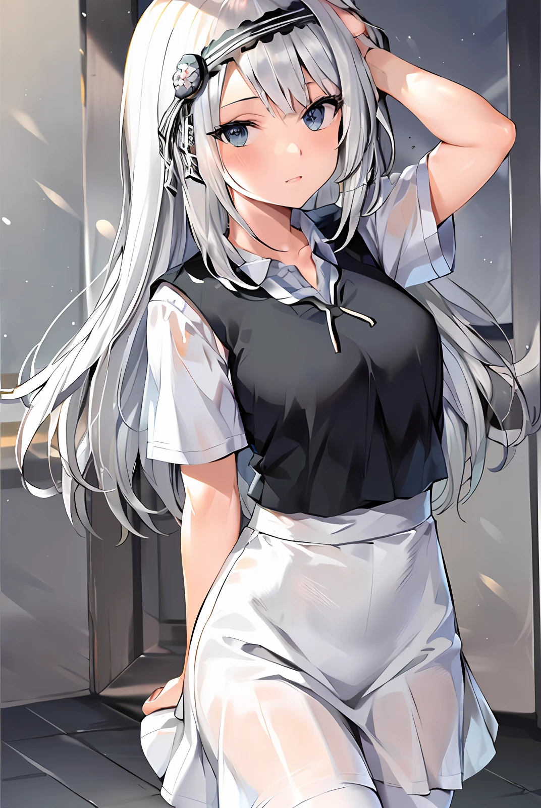 Two-dimensional JK school uniform White pantyhose White hair Eyes are loving cute than scissorhands