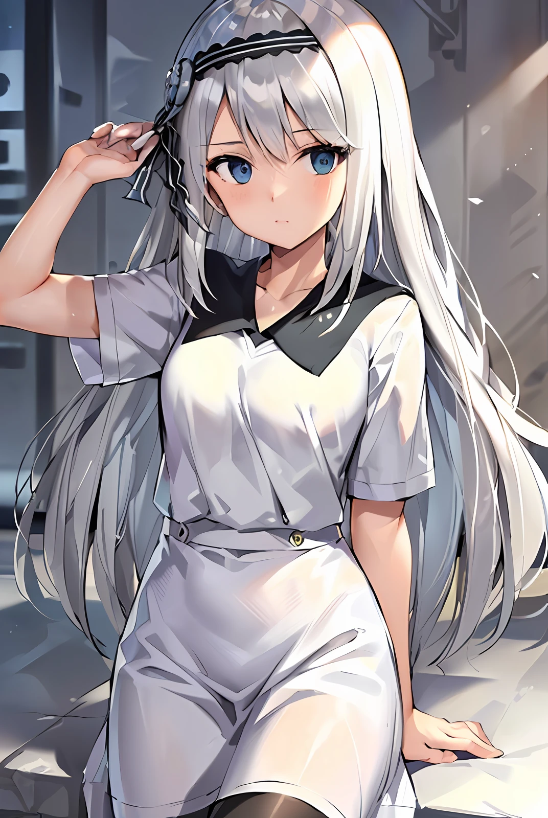 Two-dimensional JK school uniform White pantyhose White hair Eyes are loving cute than scissorhands