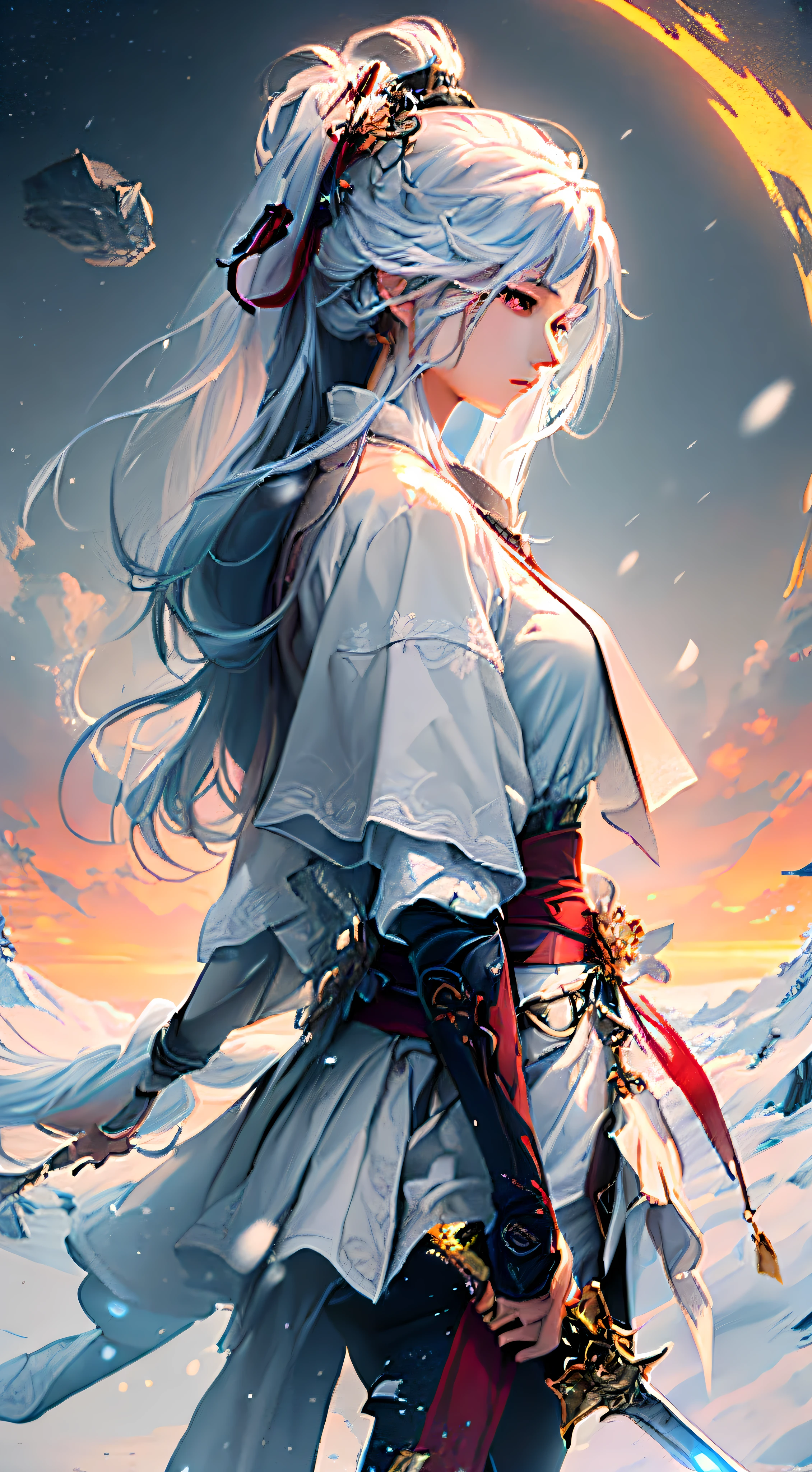 Beautiful Guvez style anime girl with long white hair,Armed with a sword in the snow,It's like you're in the middle of an ancient legend。Smart lines,delicated lines,pastelcolor,Beautiful shape,It seems to exude endless charm,It attracts people to aspire to infinity。Let's explore the beautiful artwork in the Guvez style at the Pixiv Art Station,Meet Yang J,Leng Mei,A wonderful anime art work created by Zeng Jing and others,Feel the magic of art。