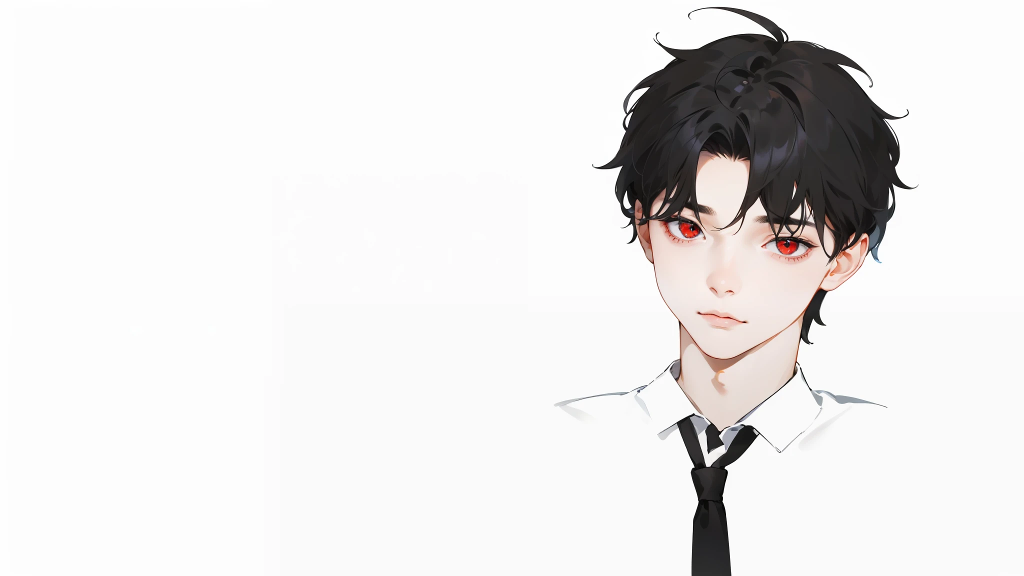 a young man in his mid-16s with white skin, red eyes, black hair,double bangs wearing a hoodie