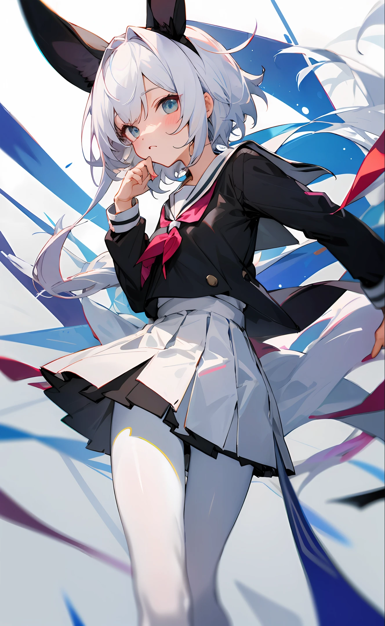 Two-dimensional JK school uniform white pantyhose white hair cute animal ears
