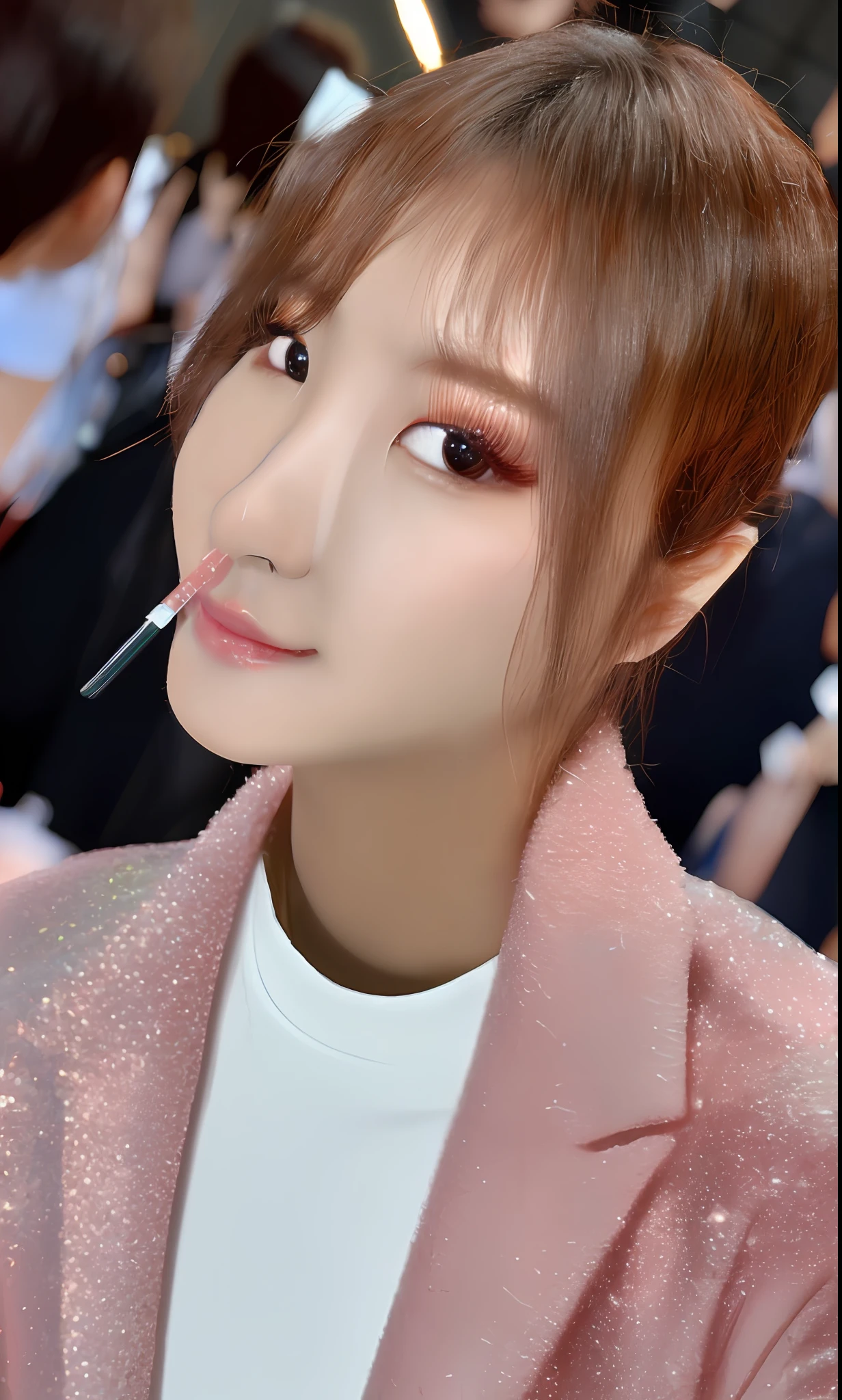 (8k, RAW photo, photorealistic:1.25) ,( lipgloss, eyelashes, gloss-face, glossy skin, best quality, ultra highres, depth of field, chromatic aberration, caustics, Broad lighting, natural shading, Kpop idol) looking at the audience With serenity and goddess-like bliss,